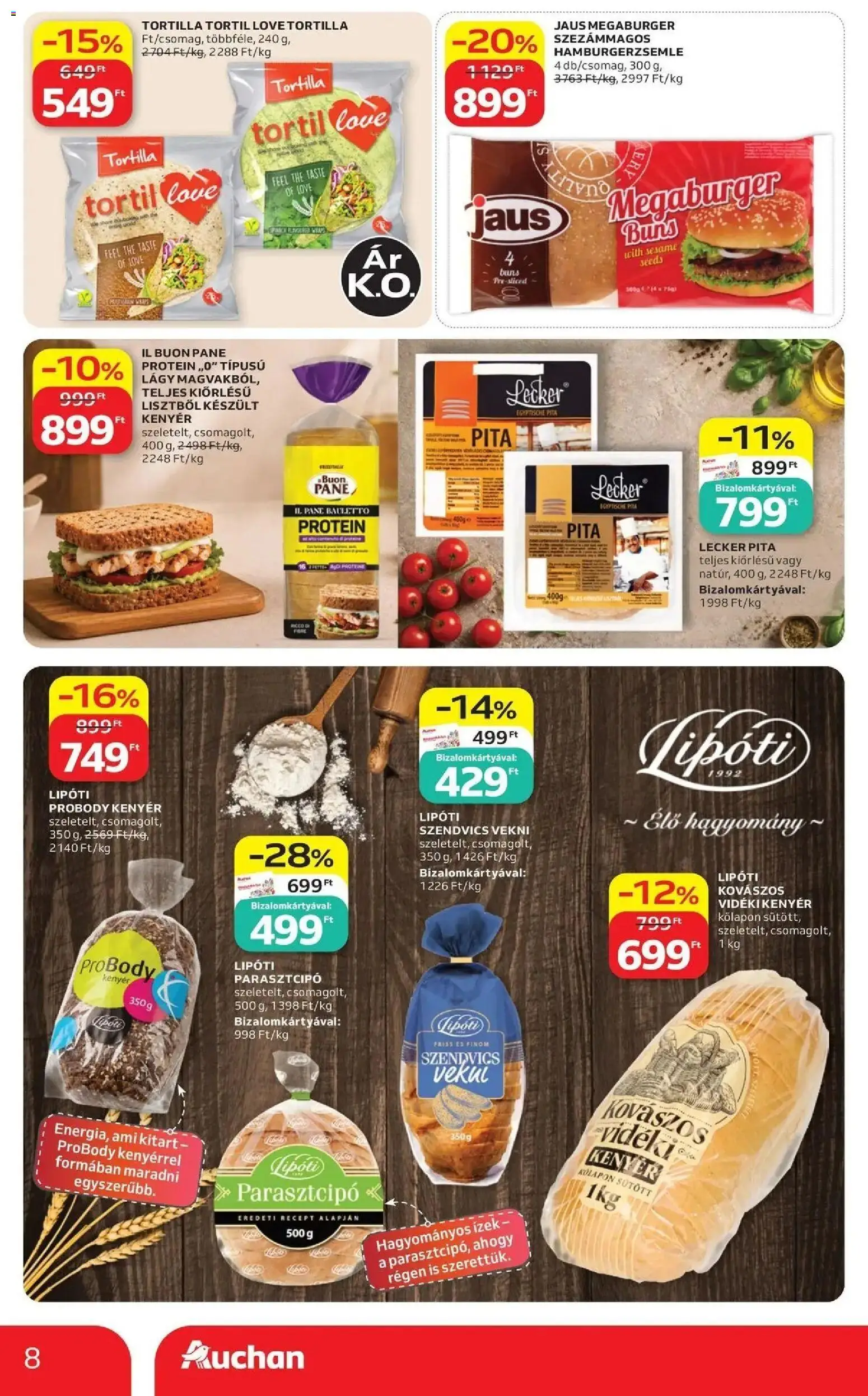 Auchan akciós újság Szolnok - 2026.08.13. -tól/töl > akció, lapozható szórólap 🛍️ | Oldal: 8 | Termékek: Szendvics, Tortilla, Pita, Vekni