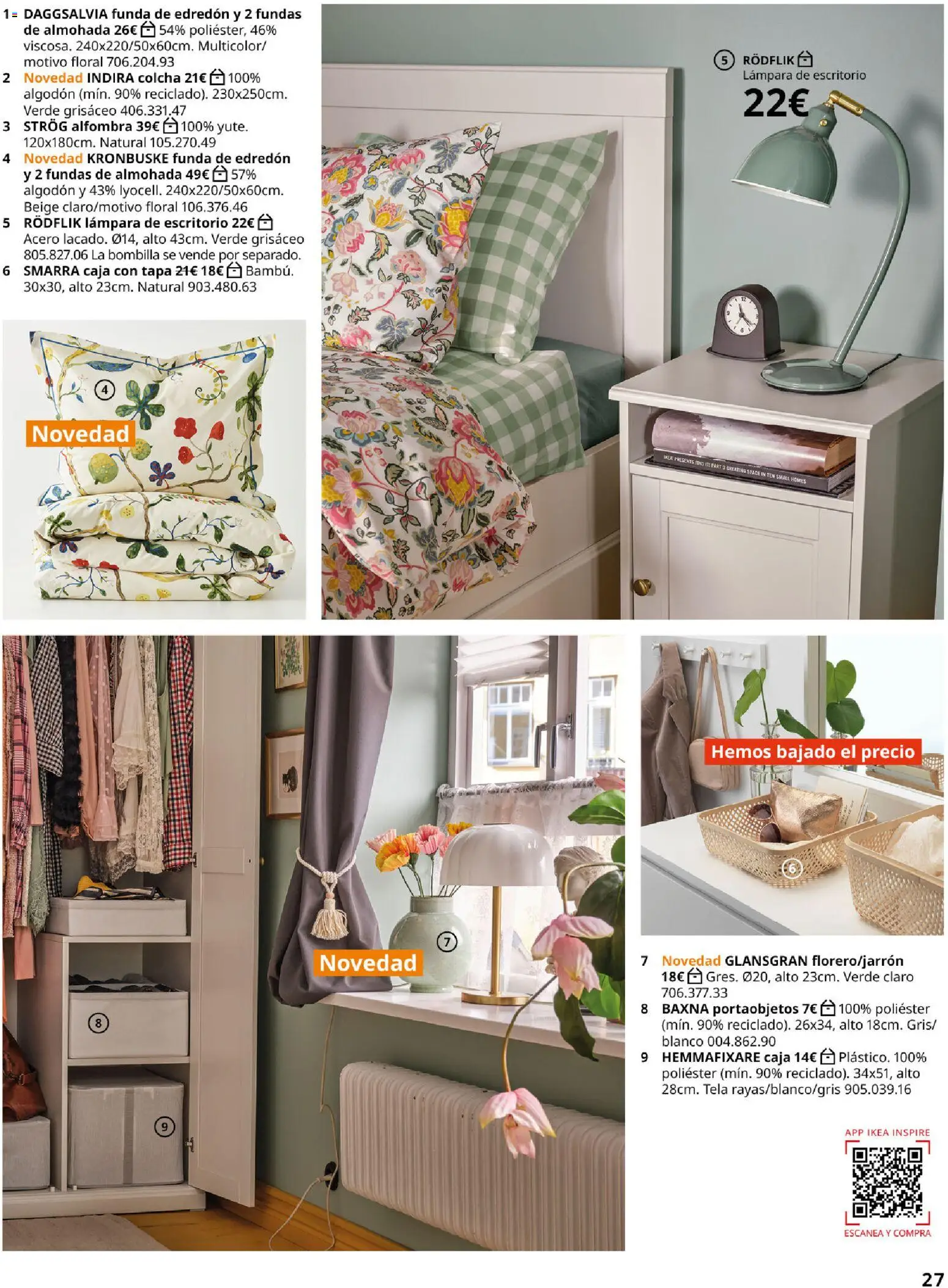 IKEA - Accesorios y decoración │ válido desde el 01/09/2026 | Página: 27 | Productos: Edredón, Bombilla, Algodón, Almohada