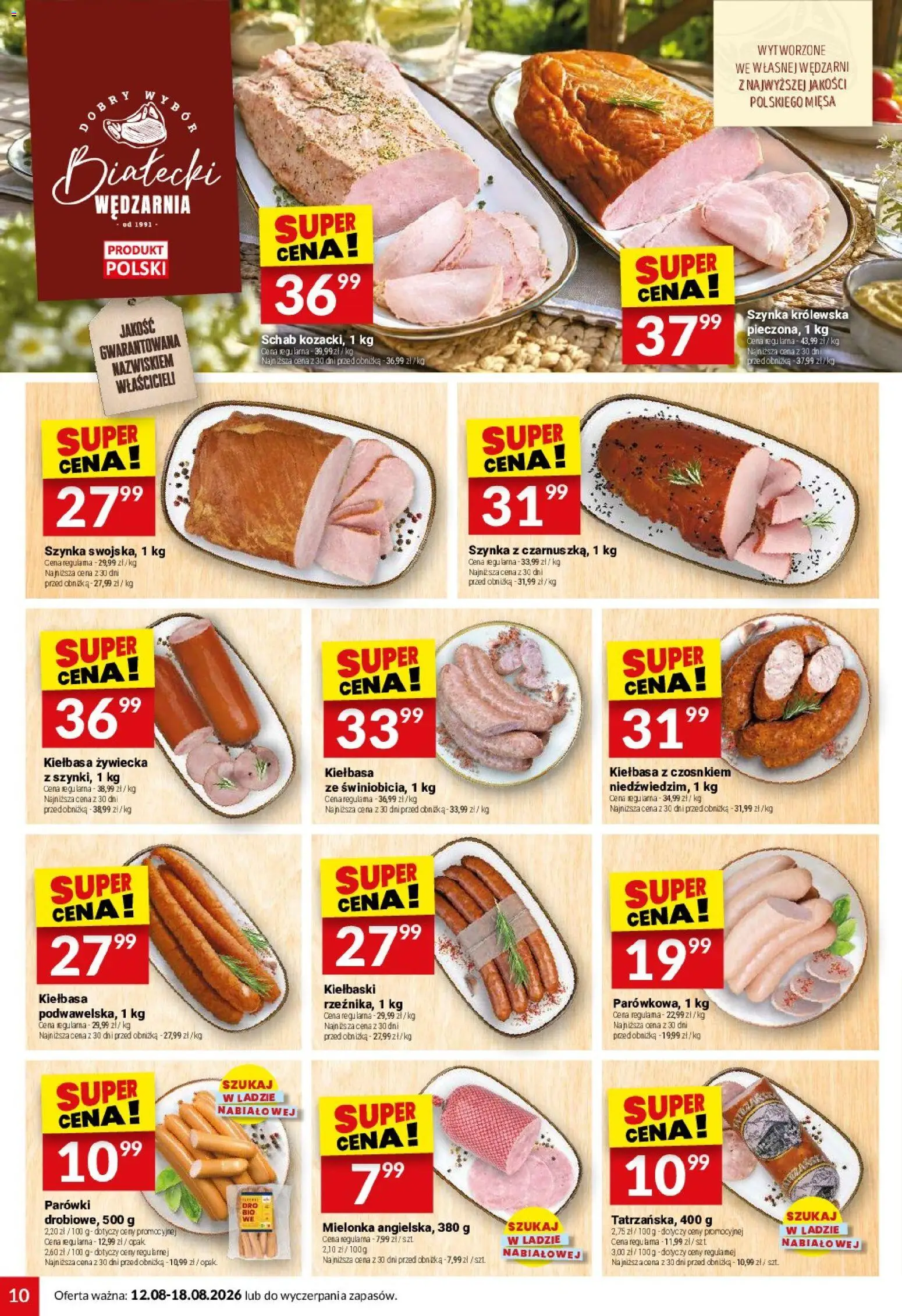 Twój Market gazetka od 12.08.2026 | Strona: 10 | Produkty: Schab, Parówki, Kiełbaski, Szynka