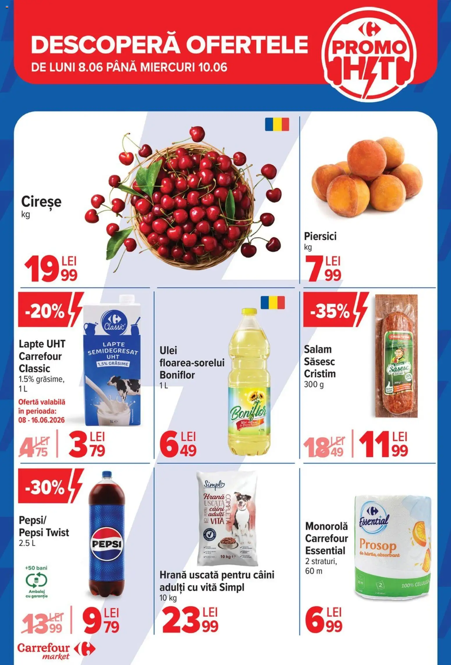 Noul catalog Carrefour – valabil de la 10.06.2026 | Pagină: 4 | Produse: Lapte, Ulei, Salam, Cireșe