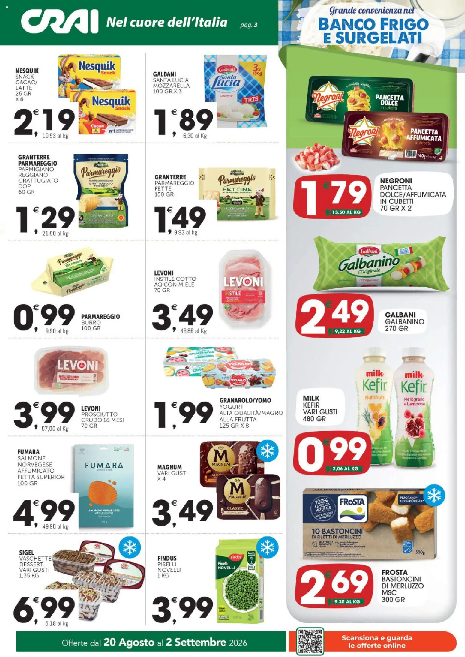 Volantino CRAI del 20/08/2026 | Pagina: 3 | Prodotti: Merluzzo, Pancetta, Melograno, Cacao