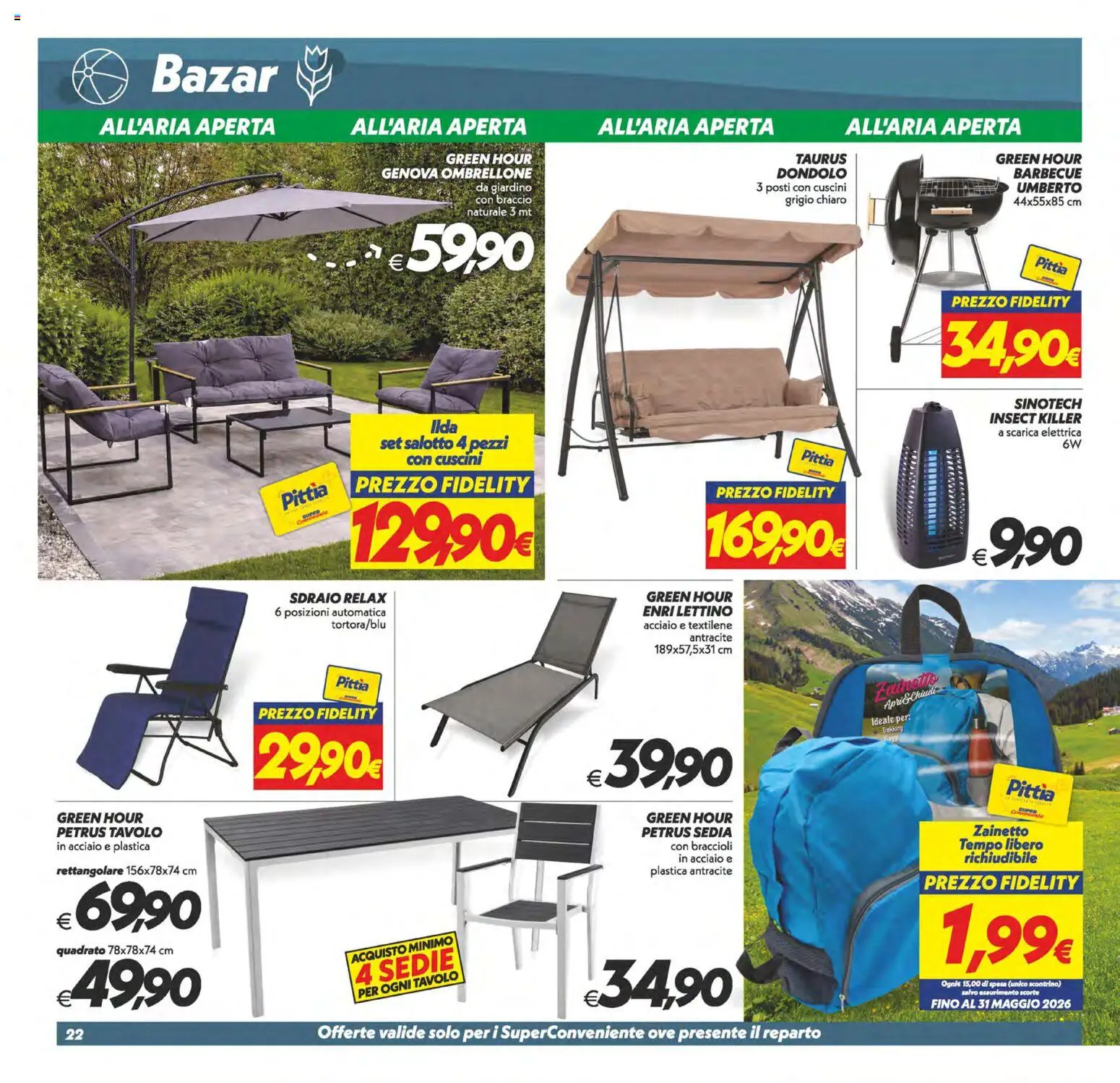 Volantino SuperConveniente del 08.05.2026 | Pagina: 22 | Prodotti: Sdraio, Barbecue, Tavolo, Sedia
