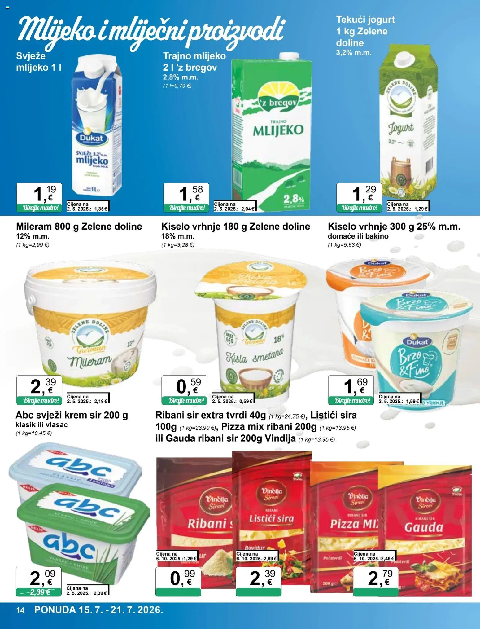 KTC katalog | vrijedi od 15.07.2026 | Stranica: 14 | Proizvodi: Vindija, Tekuci jogurt, Kiselo vrhnje, Trajno mlijeko