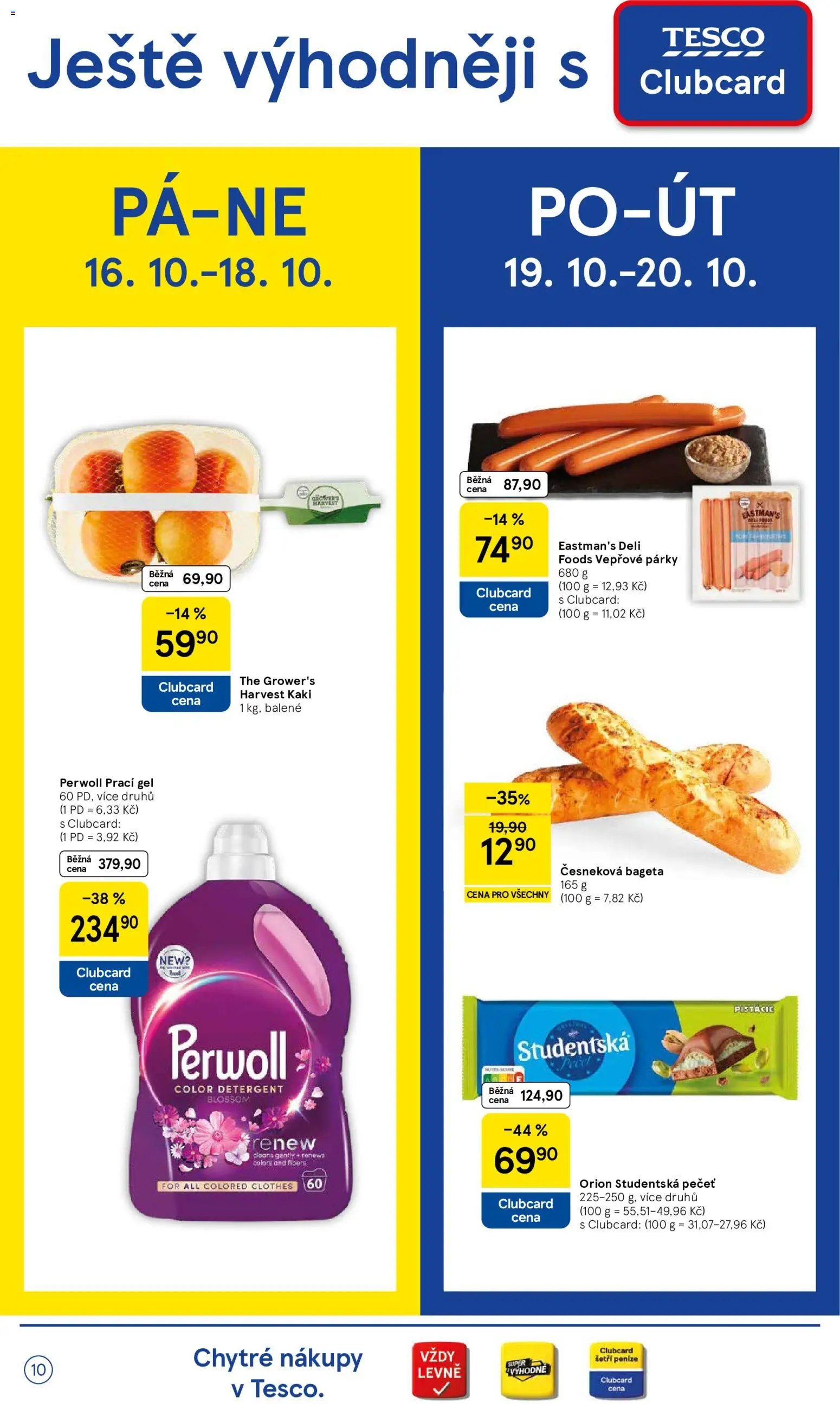 Tesco leták - Supermarket od 14.10.2026 | Strana: 10 | Produkty: Prací gel, Pistácie, Kaki, Orion Studentská pečeť