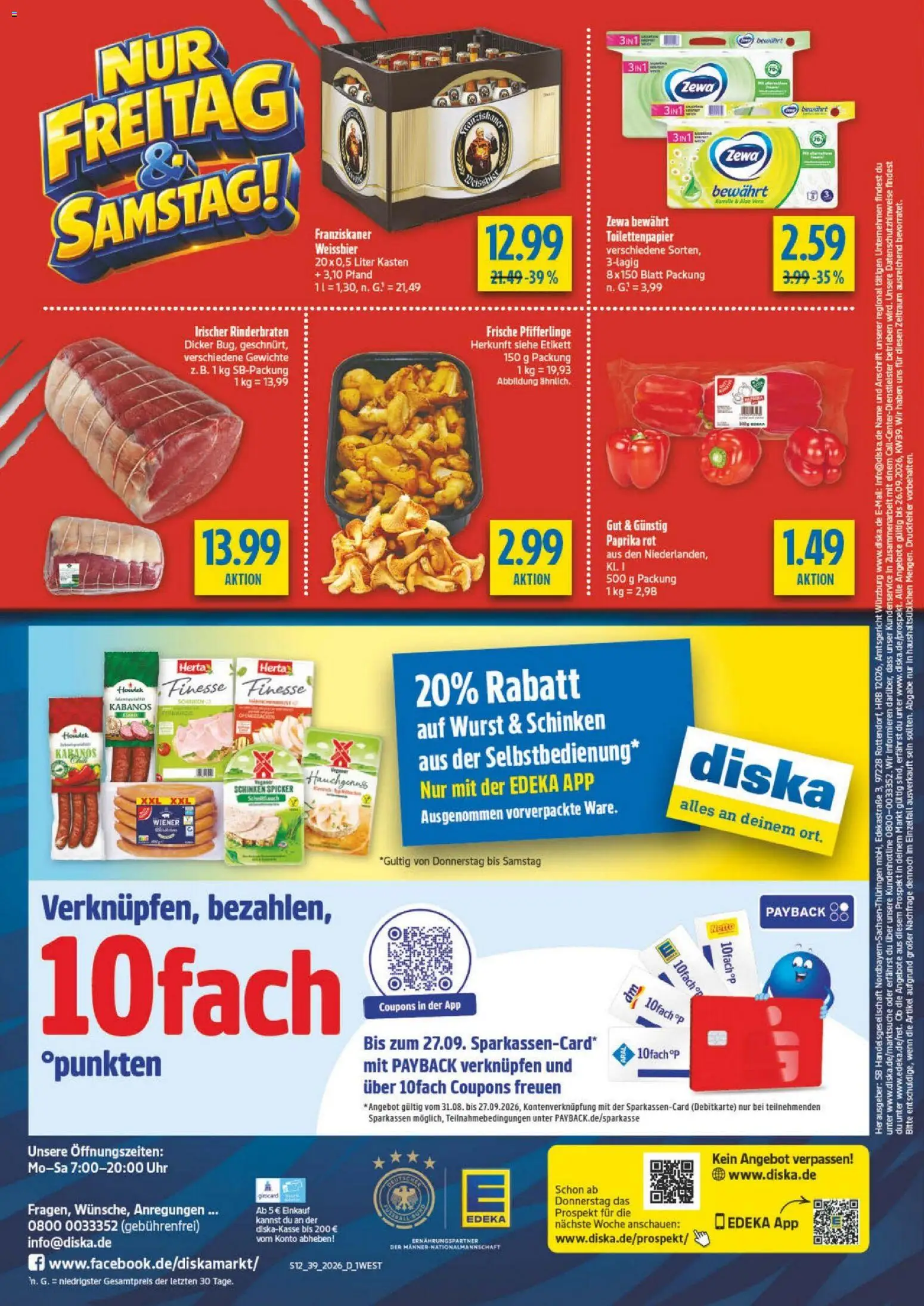 Diska Bayern – gültig ab 21.09.2026 | Seite: 16 | Produkte: Paprika rot, Zewa, Paprika, Toilettenpapier