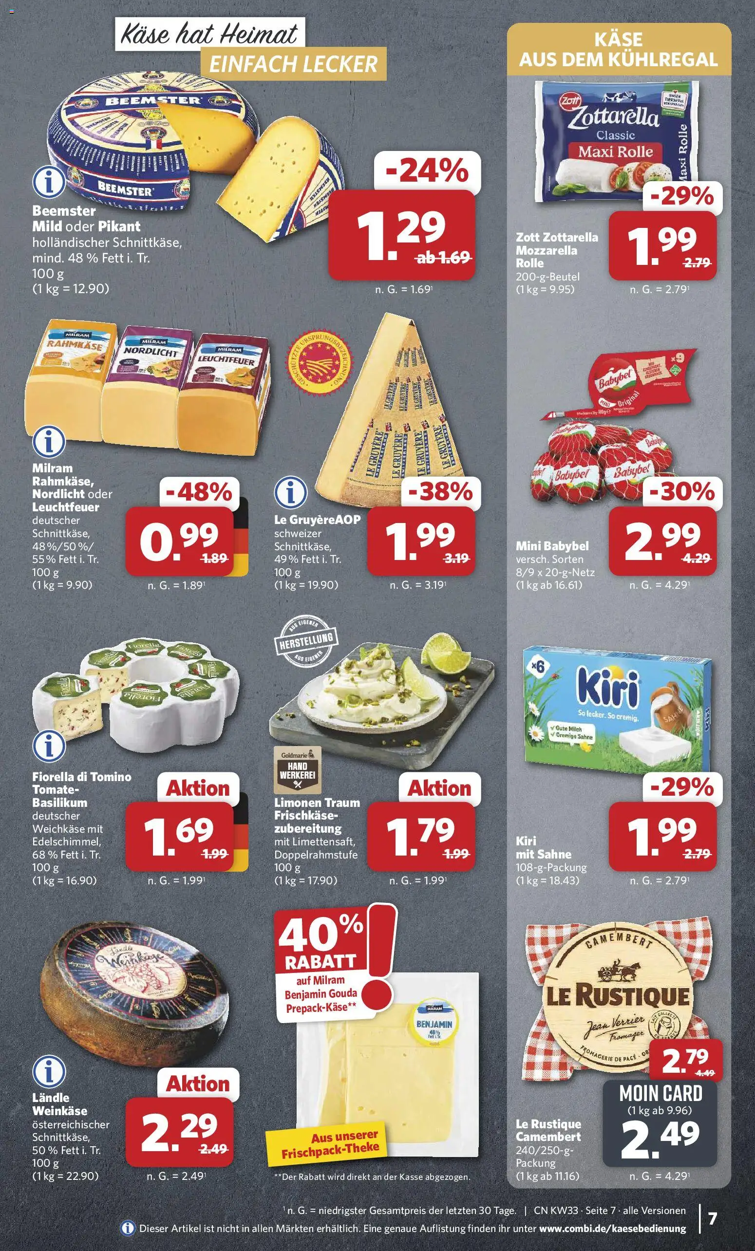 Combi Prospekt – gültig ab 10.08.2026 | Seite: 7 | Produkte: Mozzarella, Gouda, Camembert, Sahne