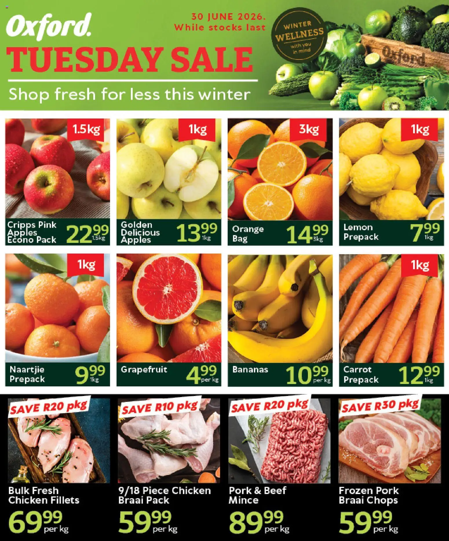 New Oxford Freshmarket catalogue – valid from 30/06/2026 | Page: 1 | Products: Chicken, Apples, Bananas, Beef
