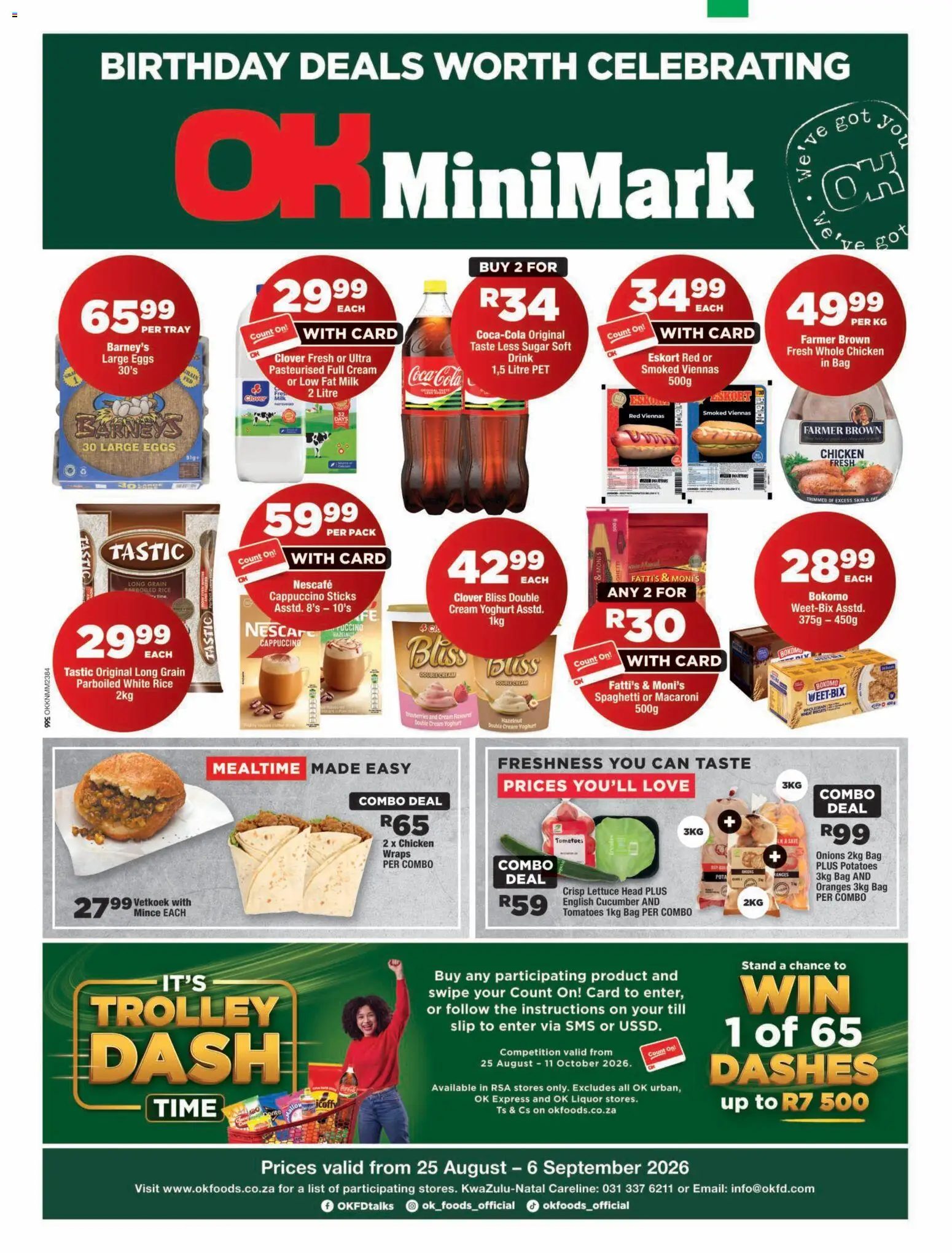 New OK Foods catalogue – valid from 25/08/2026 | Page: 1 | Products: Milk, Eggs, Chicken, Potatoes