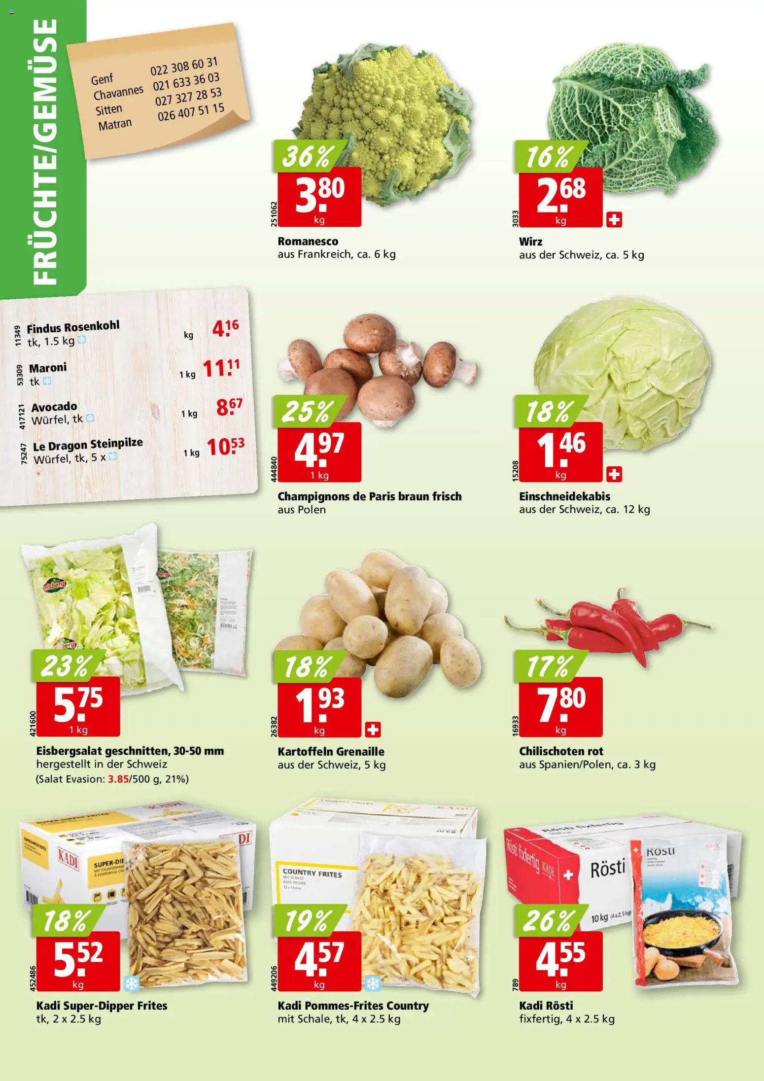 Aligro aktionen Chavannes, Matran, Genf, Sitten – gültig ab 21.09.2026 | Seite: 2 | Produkte: Champignons, Avocado, Kartoffeln, Salat