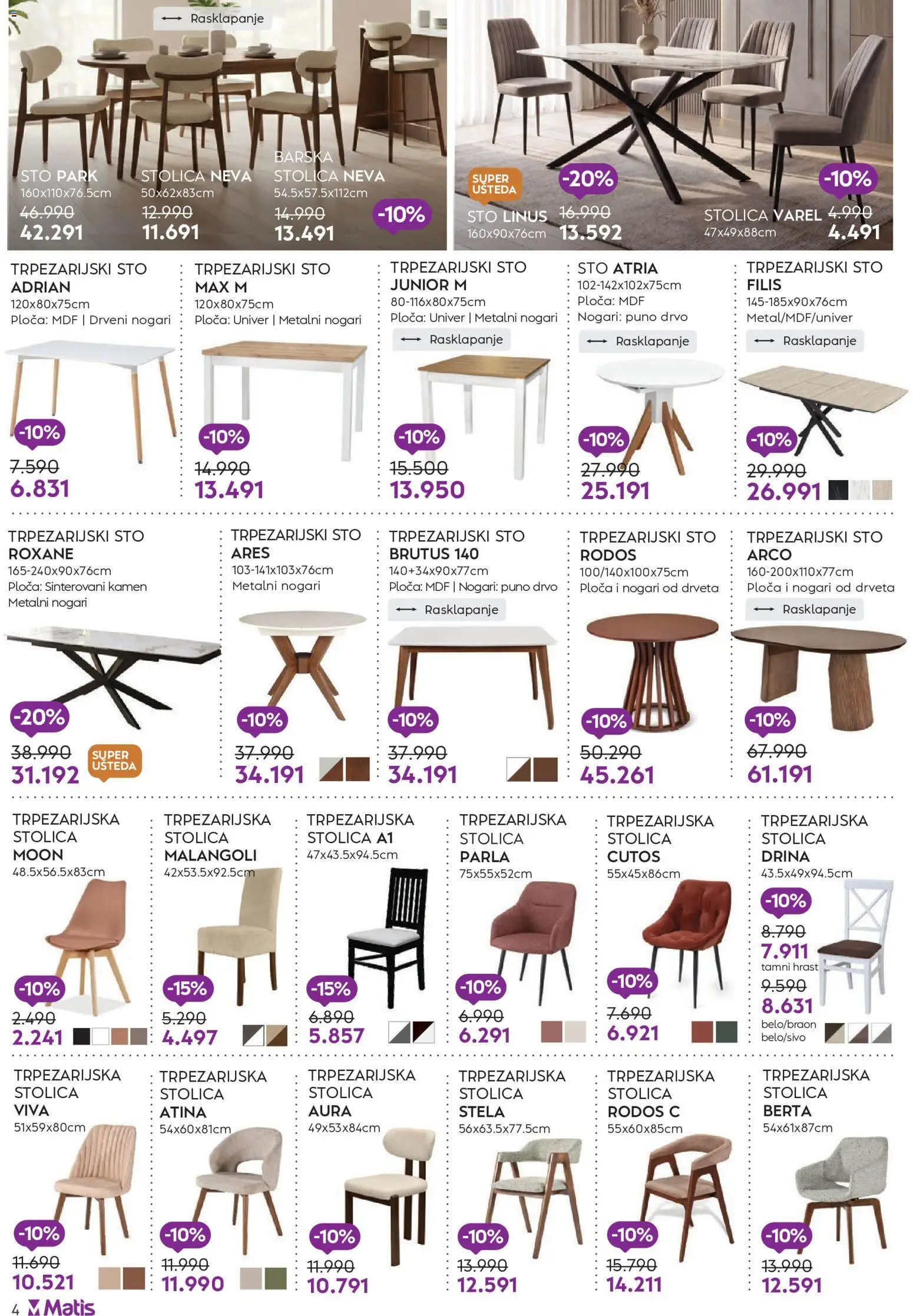 Matis katalog - važi od 19.10.2026 | Strana: 4 | Proizvode: Sto, Stolica, Trpezarijski sto