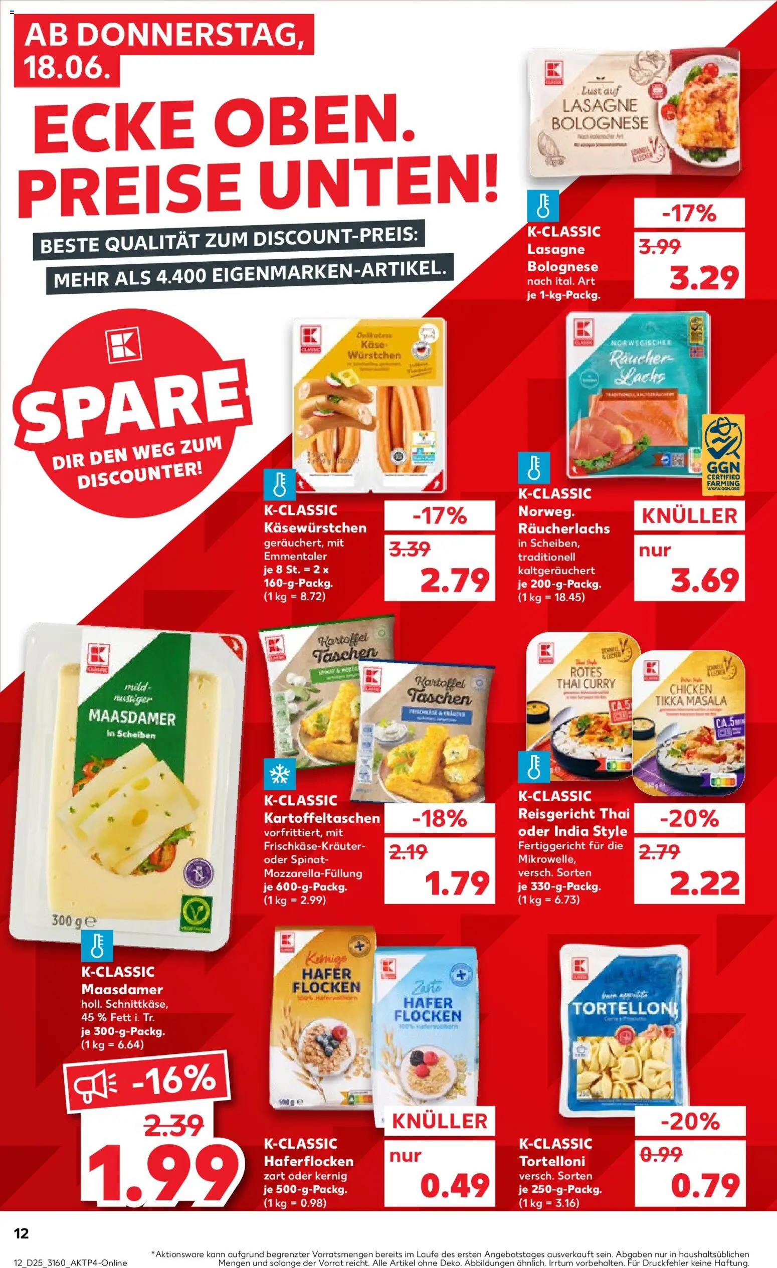 Kaufland Prospekt Rostock – gültig ab 18.06.2026 | Seite: 12 | Produkte: Käse, Räucherlachs, Flocken