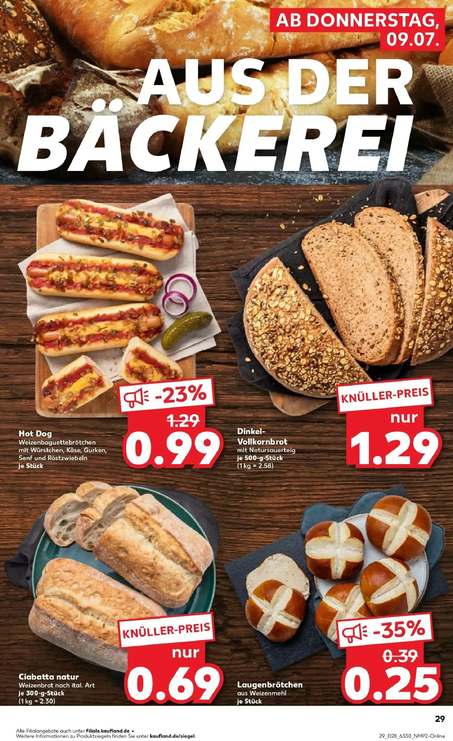 Kaufland Prospekt Rheda-Wiedenbrück – gültig ab 09.07.2026 | Seite: 29 | Produkte: Bäckerei, Vollkornbrot, Weizenmehl