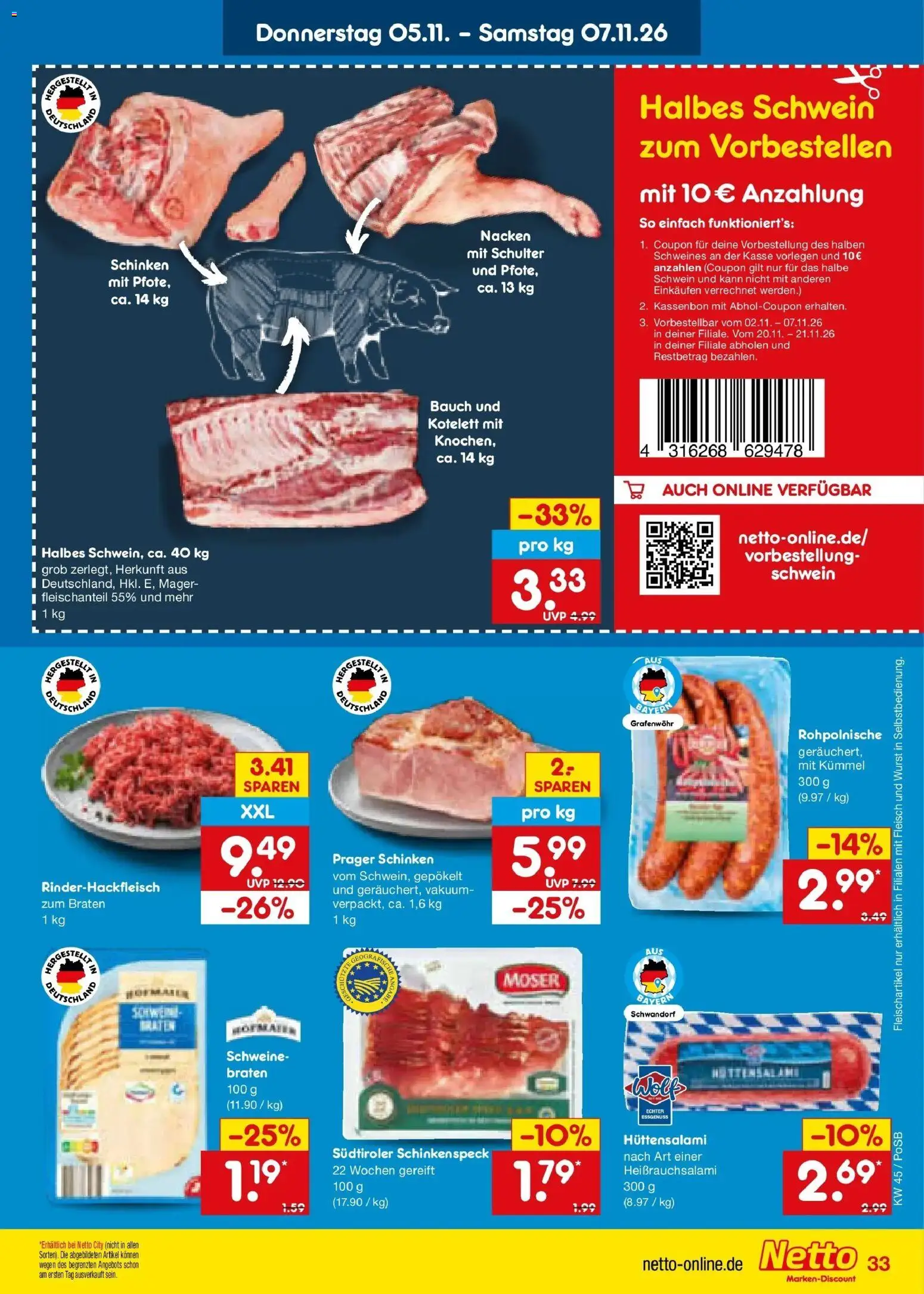 Netto Marken-Discount Prospekt Amberg (ab 02.11.2026) » Angebote | Seite: 51 | Produkte: Wurst, Schulter, Schinken, Fleisch