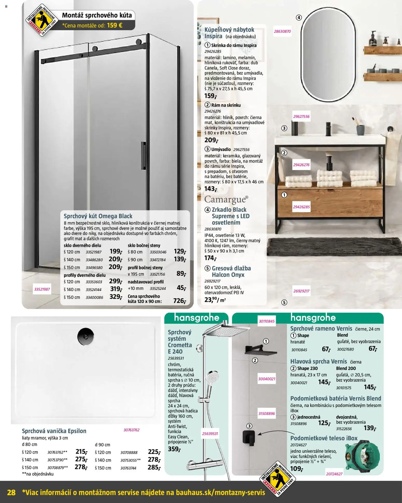 Nové Bauhaus akcie – leták je platný od 07.09.2026 | Strana: 28 | Produkty: Nábytok, Kupeľňový nábytok, Osvetlenie, Sprchové dvere