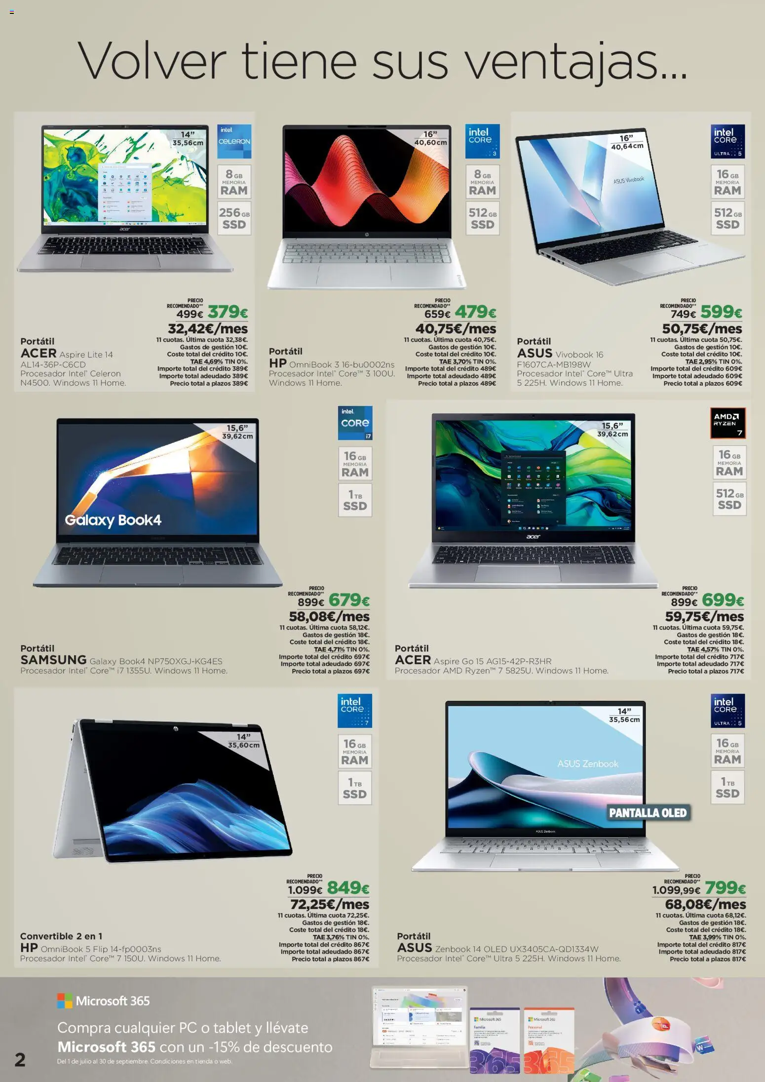 El Corte Inglés Volver tiene sus ventajas │ válido desde el 20/08/2026 | Página: 2 | Productos: Portátil, Tablet, PC