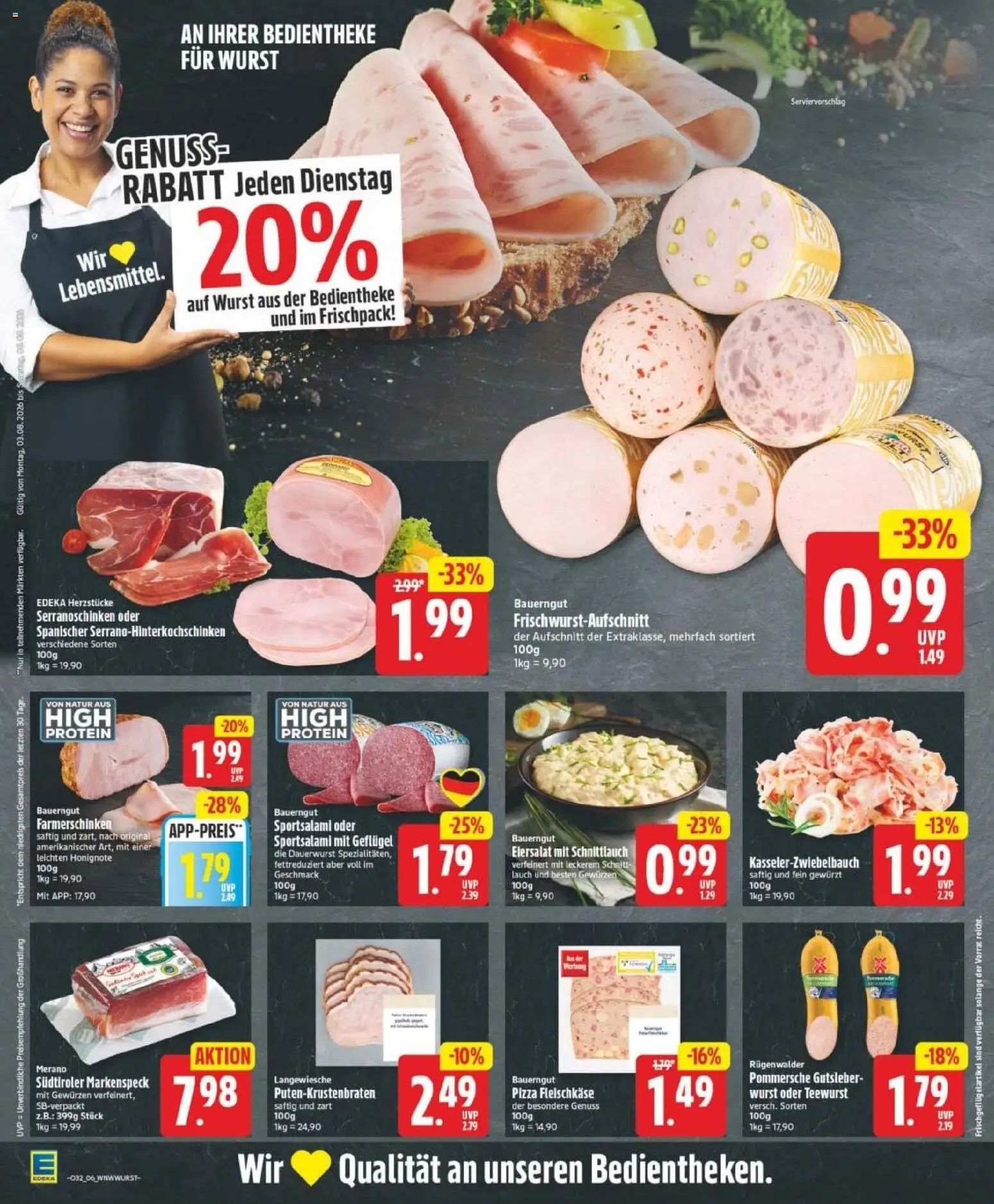 Edeka Prospekt Hannover – gültig ab 03.08.2026 | Seite: 6 | Produkte: Wurst, Bauerngut, Pizza