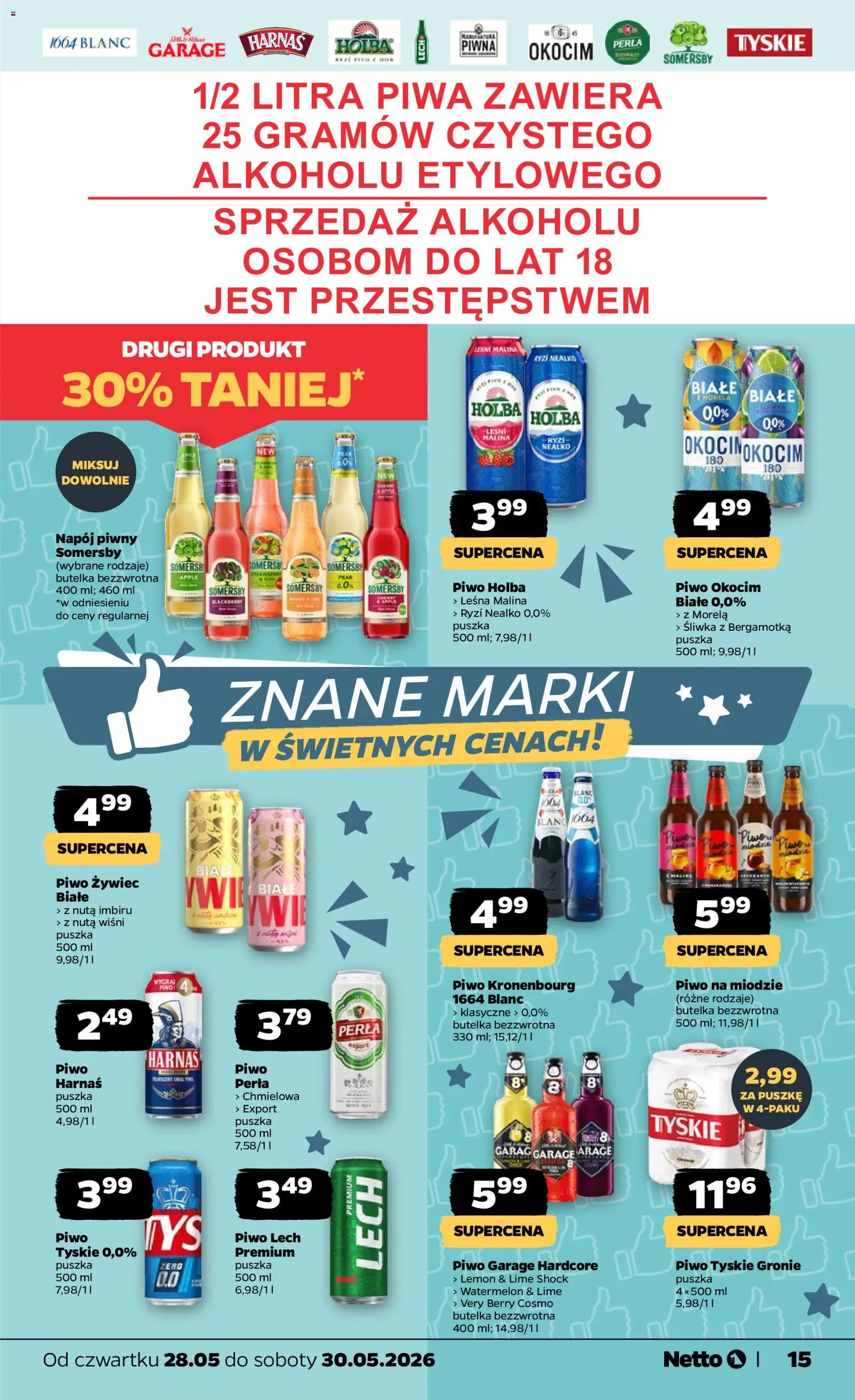 Netto gazetka od czwartku spożywcza od 28.05.2026 | Strona: 15 | Produkty: Malina, Tyskie, Harnaś, Somersby