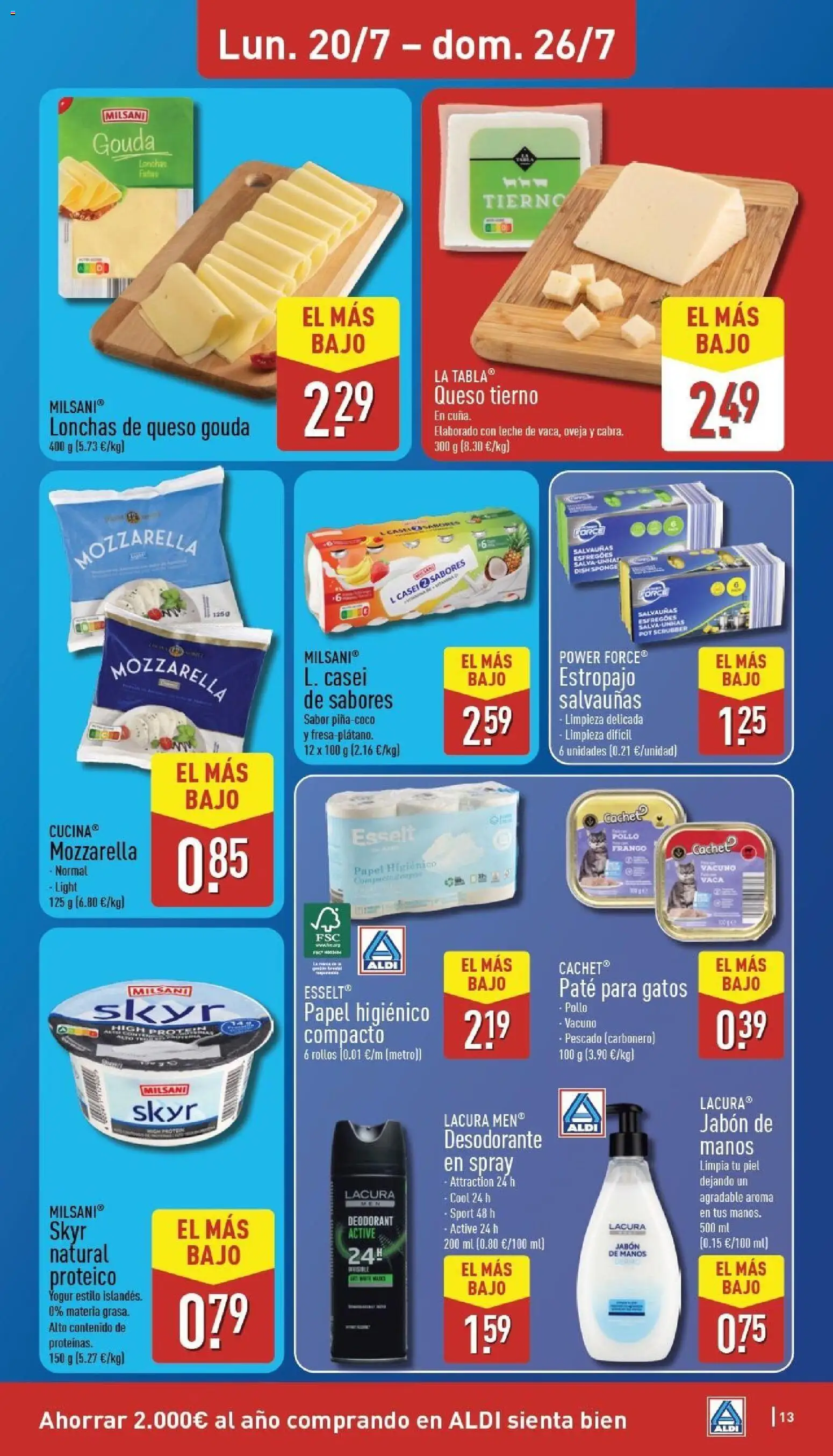 Aldi folleto Canarias │ válido desde el 20/07/2026 | Página: 13 | Productos: Desodorante, Leche, Yogur, Queso Gouda