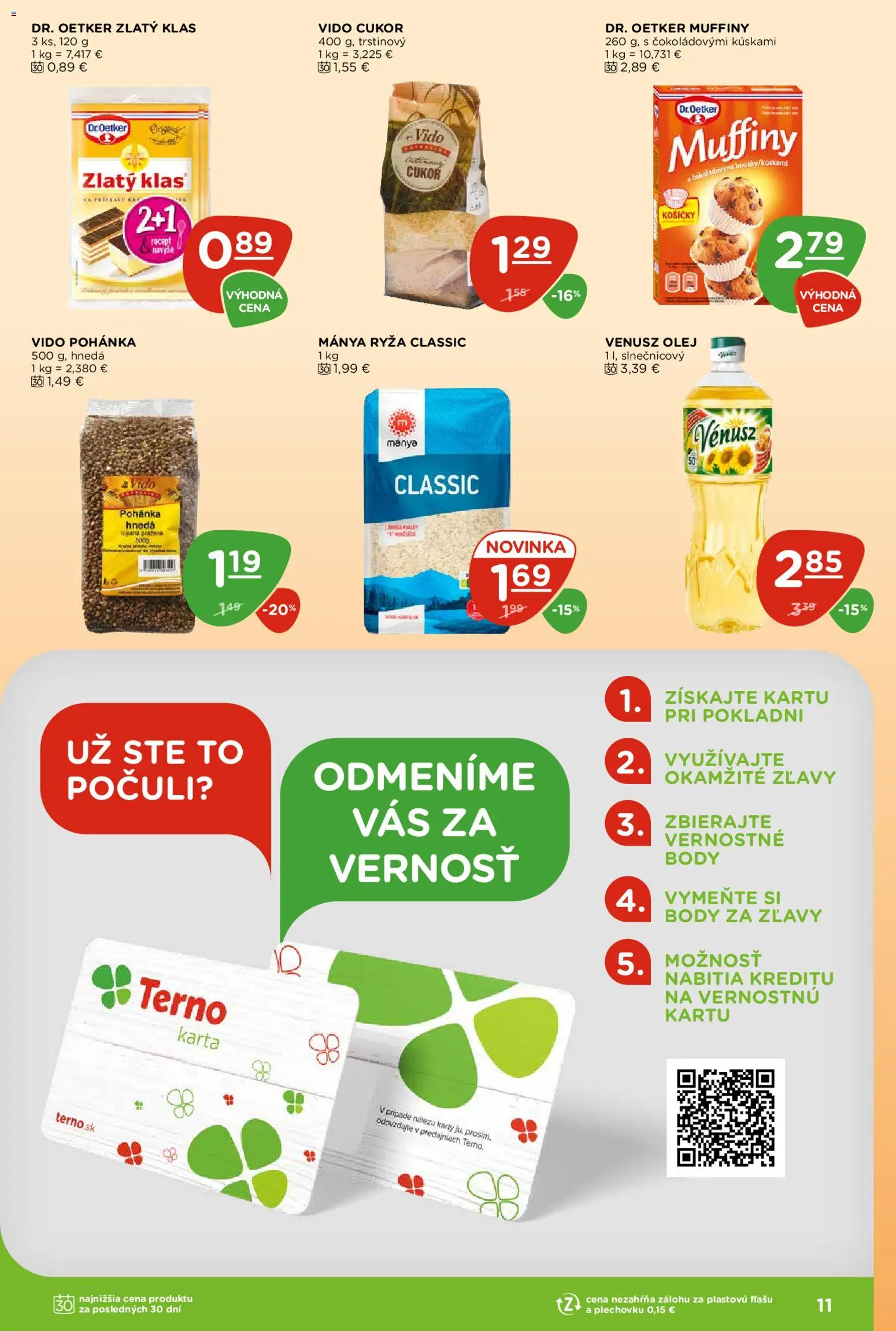 Nové Terno akcie – leták je platný od 09.07.2026 | Strana: 11 | Produkty: Olej, Ryža, Zlatý klas, Cukor