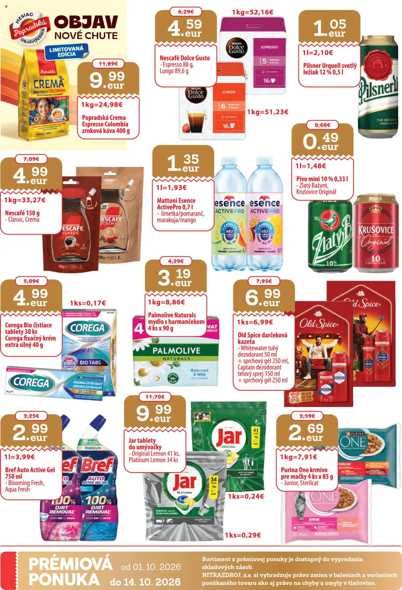 Nové Nitrazdroj akcie – leták je platný od 01.10.2026 | Strana: 32 | Produkty: Dolce Gusto, Pivo, Káva