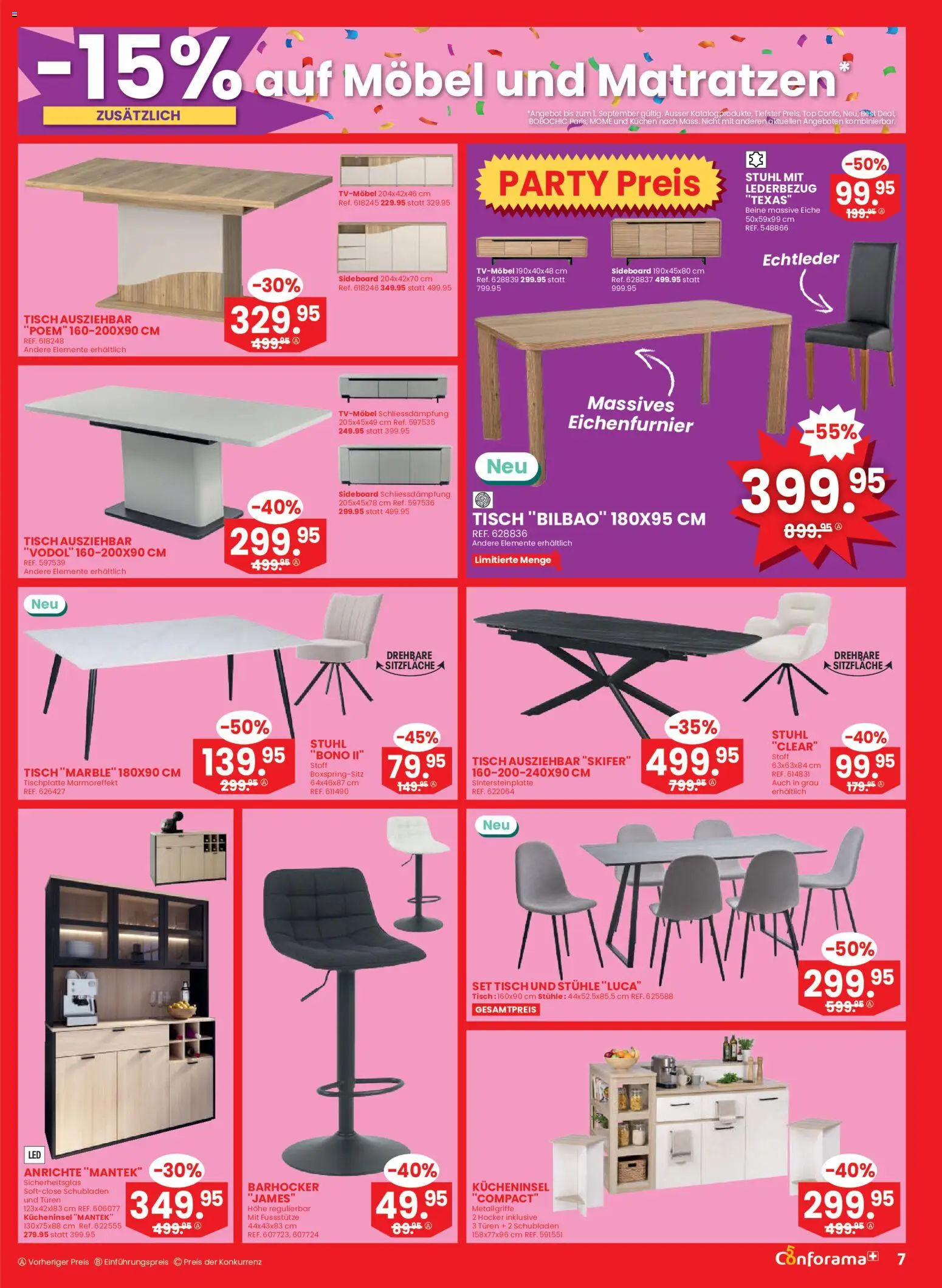 Conforama aktionen – gültig ab 26.08.2026 | Seite: 7 | Produkte: Tisch, Stuhl, Sideboard, Barhocker