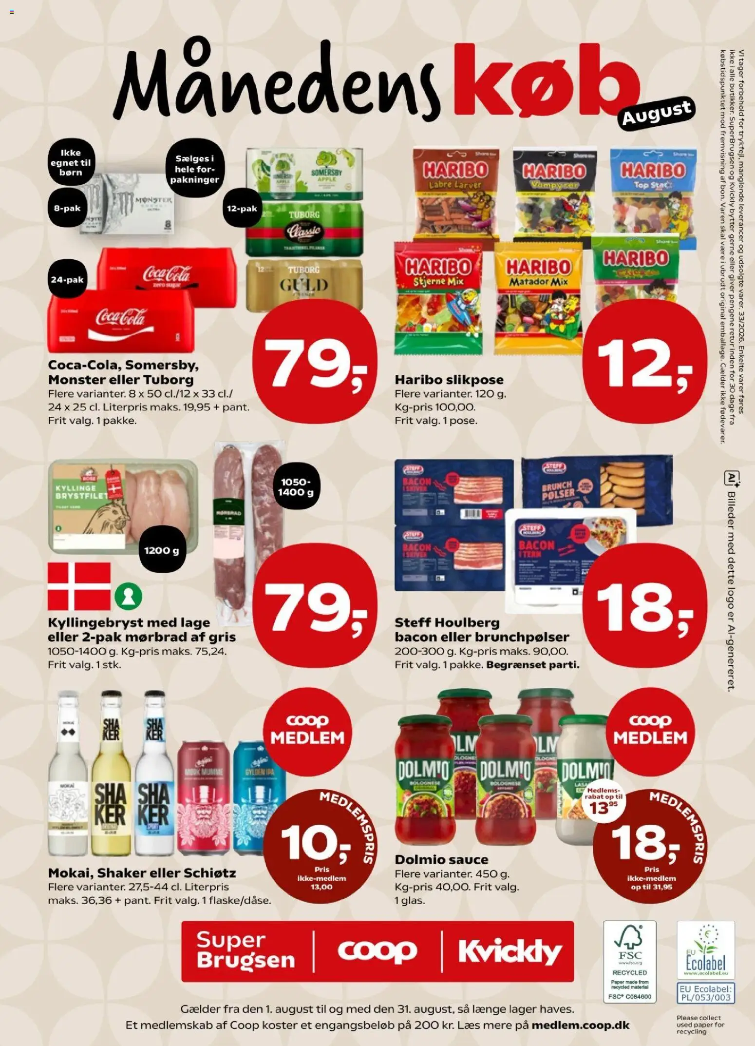 Kvickly tilbudsavis – gyldig fra 14/08/2026 | Side: 52 | Produkter: Pølser, Coca Cola, Cola, Bacon