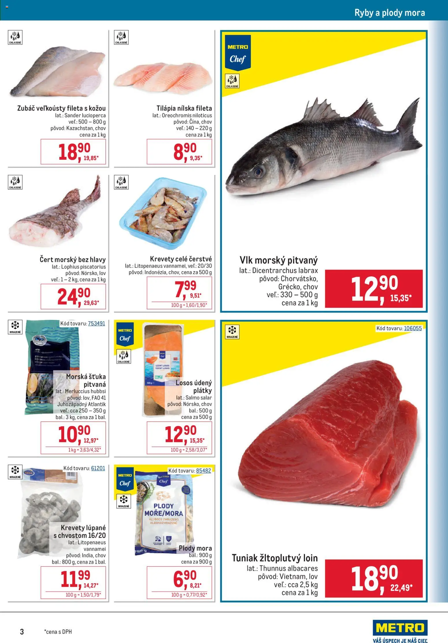 Nové Metro akcie – leták je platný od 26.08.2026 | Strana: 3 | Produkty: Tuniak, Krevety, Ryby, Tilápia