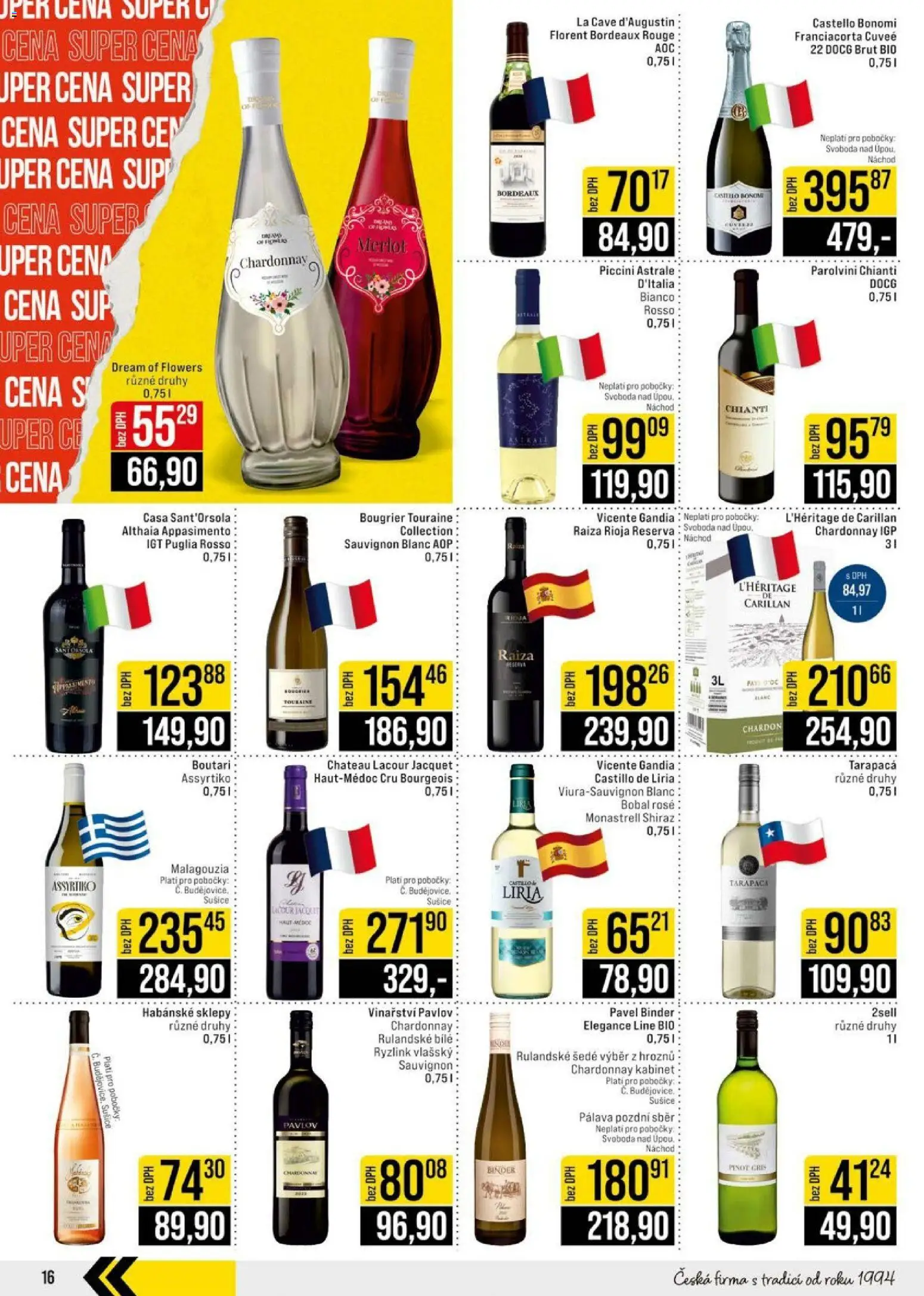 Jip leták - Cash & Carry od 08.07.2026 | Strana: 16 | Produkty: Tarapaca, Habánské sklepy, Merlot, Pinot Gris