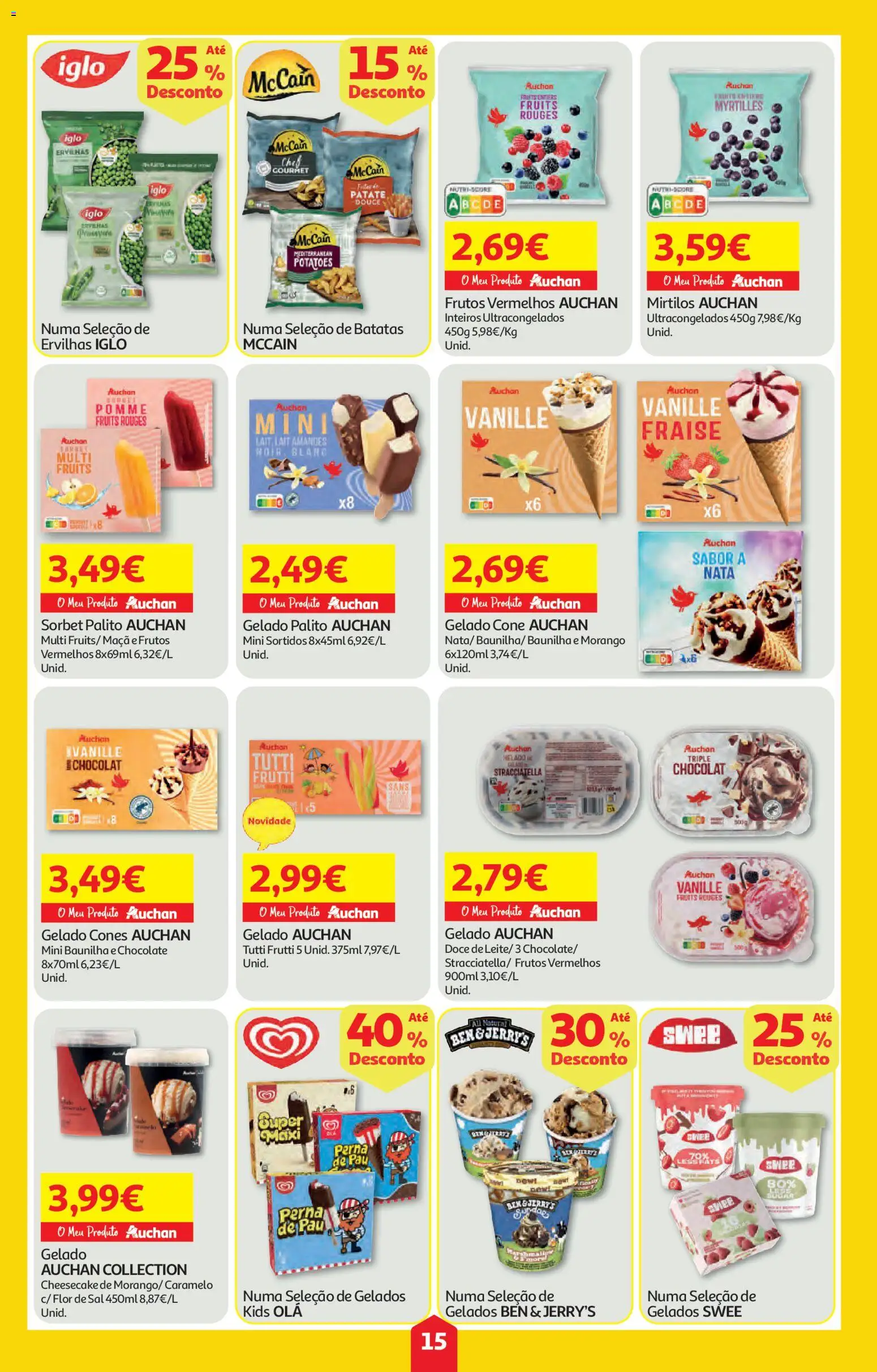 Auchan folheto │ válido de 09/07/2026 | Página: 15 | Produtos: Maça, Chocolate, Nata, Mirtilos