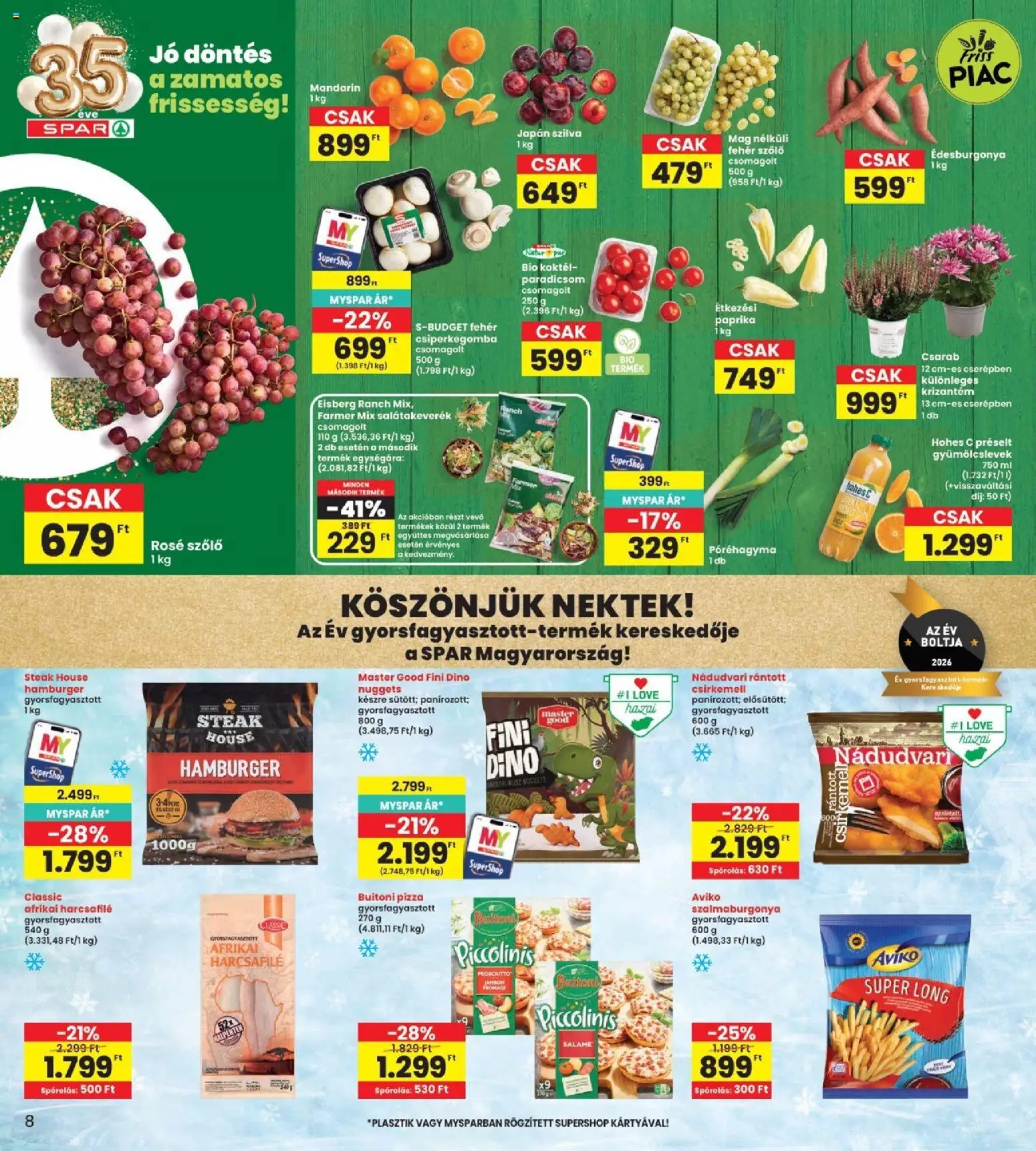 Interspar akciós ujság - amely érvényes a következő dátumtól: 2026.09.24. | Oldal: 8 | Termékek: Szőlő, Pizza, Paradicsom, Mandarin