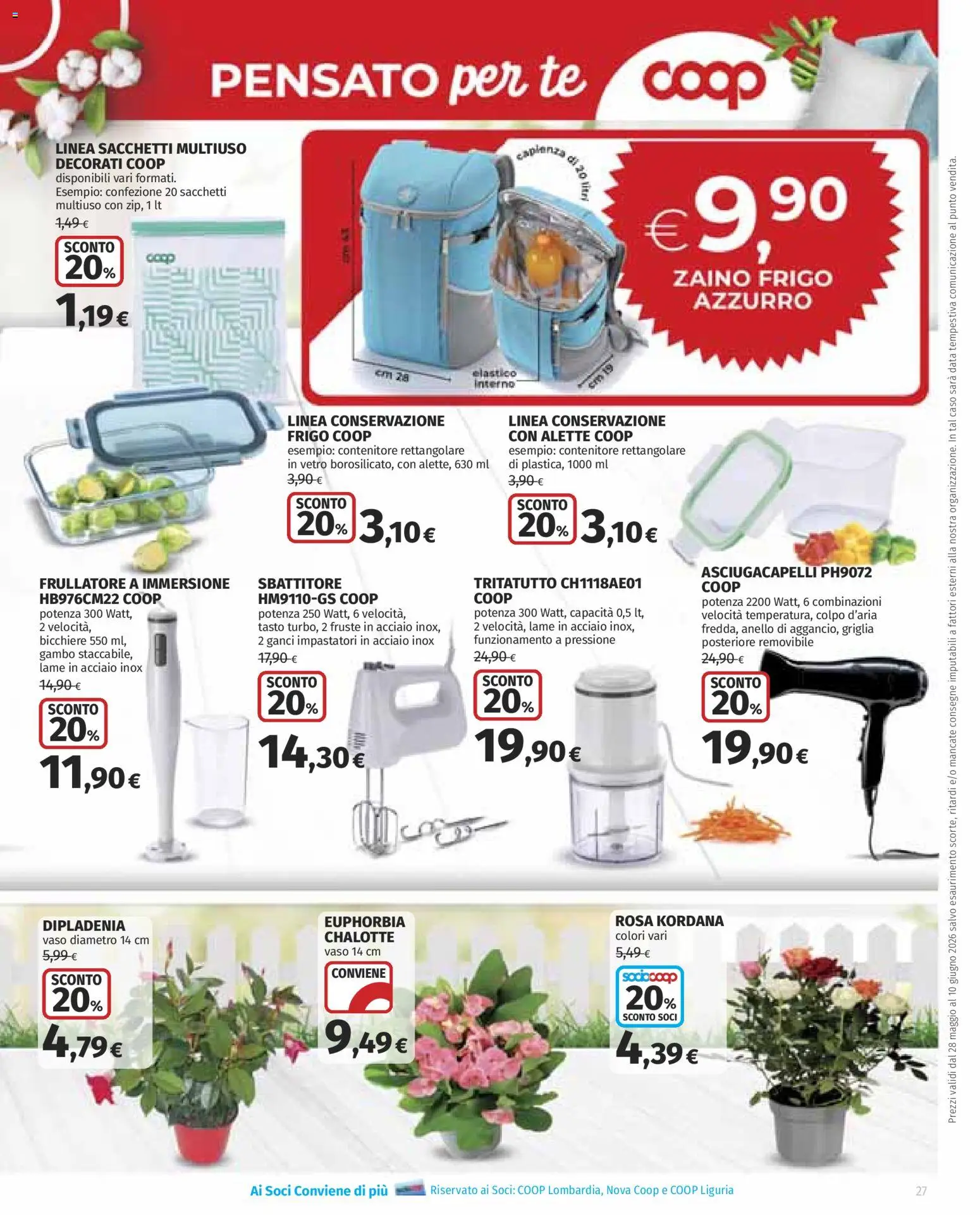 Volantino COOP del 28.05.2026 | Pagina: 27 | Prodotti: Frullatore, Tè, Asciugacapelli, Vaso