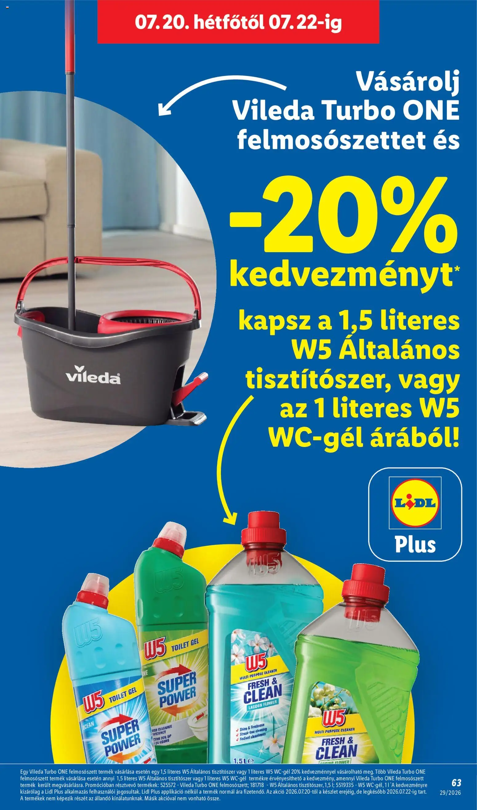 Lidl akciós ujság - amely érvényes a következő dátumtól: 2026.07.16. | Oldal: 63 | Termékek: Mop, Tisztítószer, Gél, Vileda