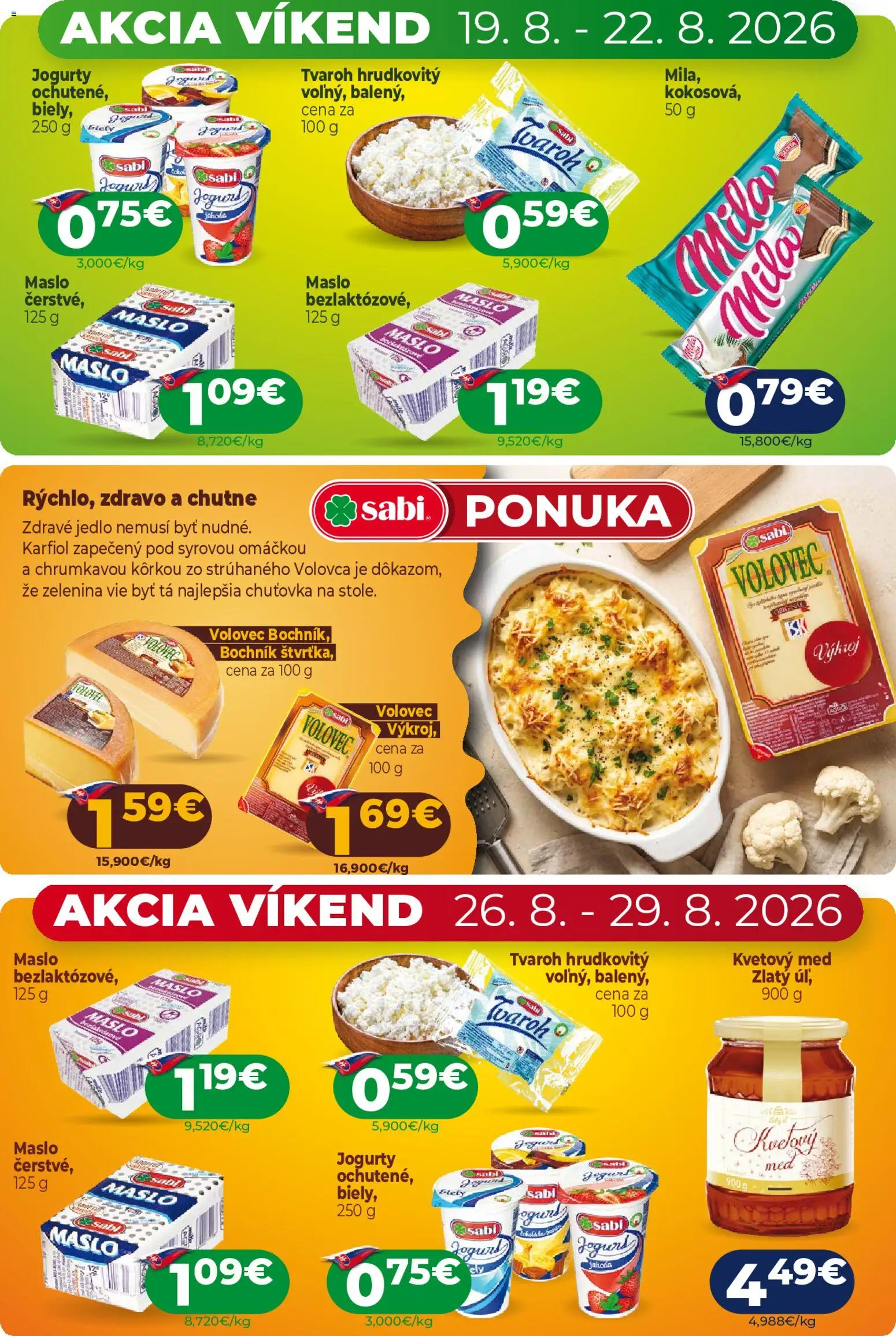 Nové Milk Agro akcie – leták je platný od 19.08.2026 | Strana: 3 | Produkty: Jogurt, Zelenina, Tvaroh, Med