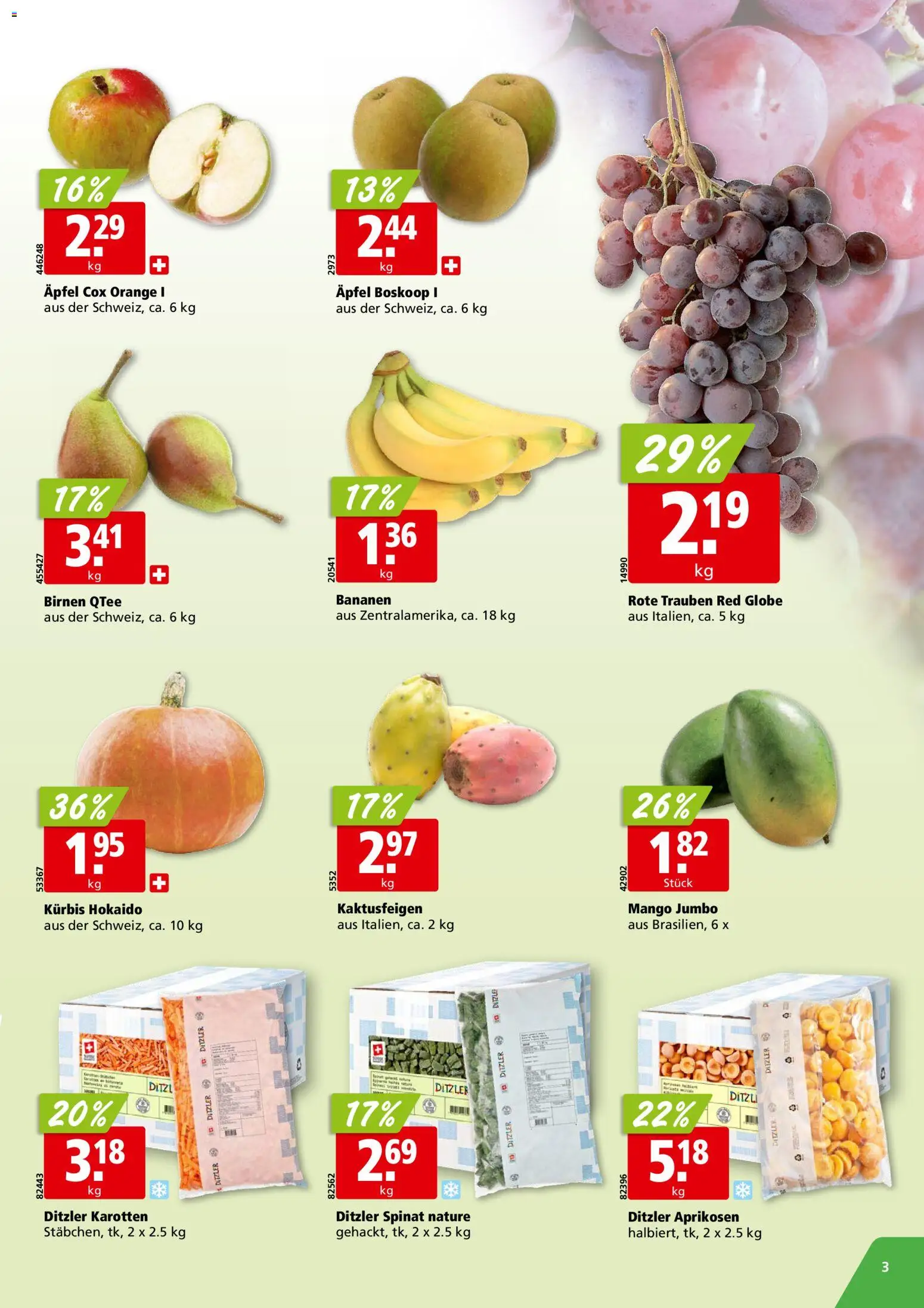 Aligro aktionen Chavannes, Matran, Genf, Sitten – gültig ab 21.09.2026 | Seite: 3 | Produkte: Äpfel, Bananen, Kürbis, Birnen
