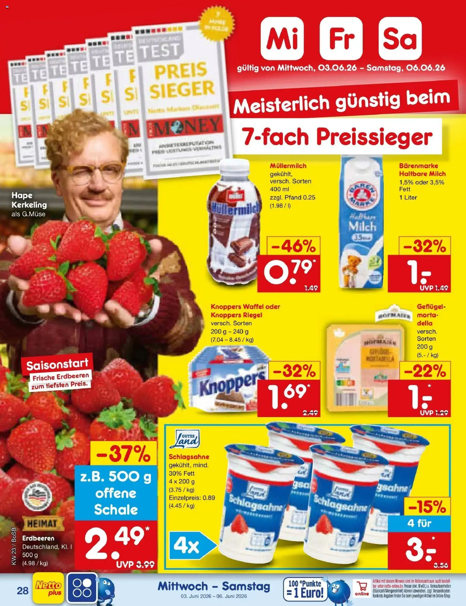 Netto Marken-Discount Prospekt Stadtlohn – gültig ab 01.06.2026 | Seite: 42 | Produkte: Milch, Knoppers, Müllermilch, Erdbeeren