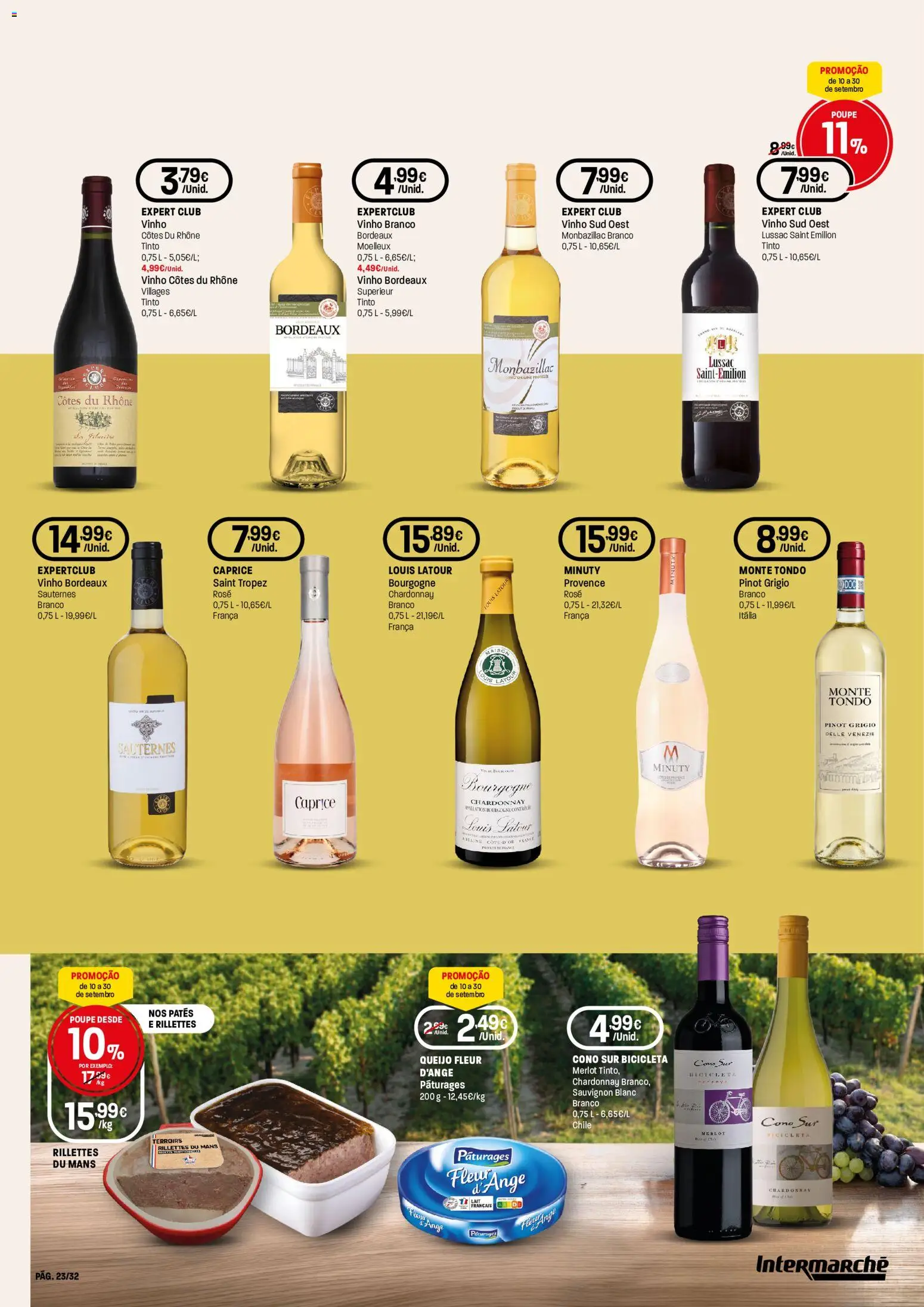 Intermarché folheto Especial Vinhos Super │ válido de 10/09/2026 | Página: 23 | Produtos: Vinho branco, Bicicleta, Queijo, Vinho