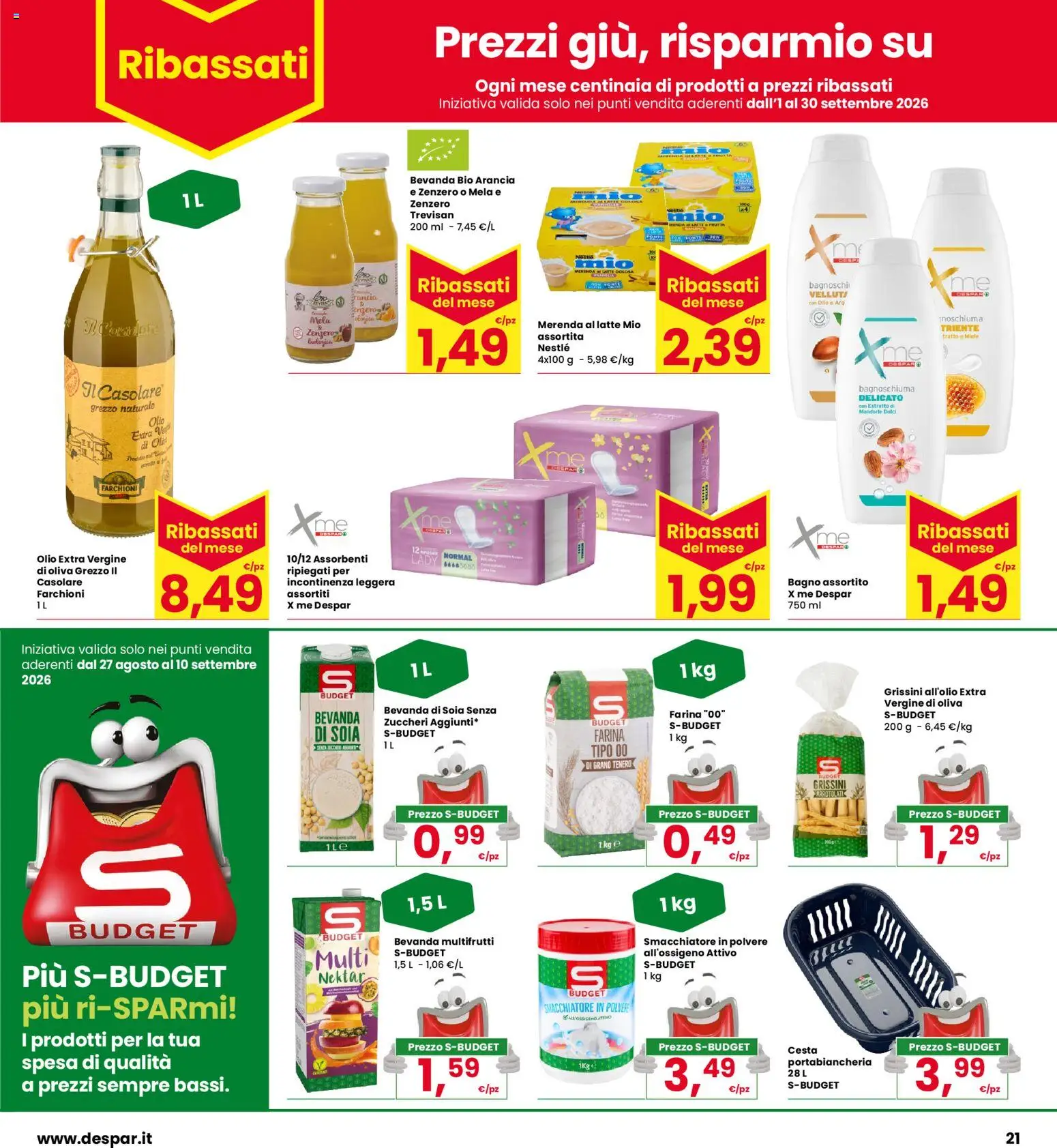 Volantino Eurospar del 27/08/2026 | Pagina: 21 | Prodotti: Arancia, Olio extra vergine, Grissini, Miele
