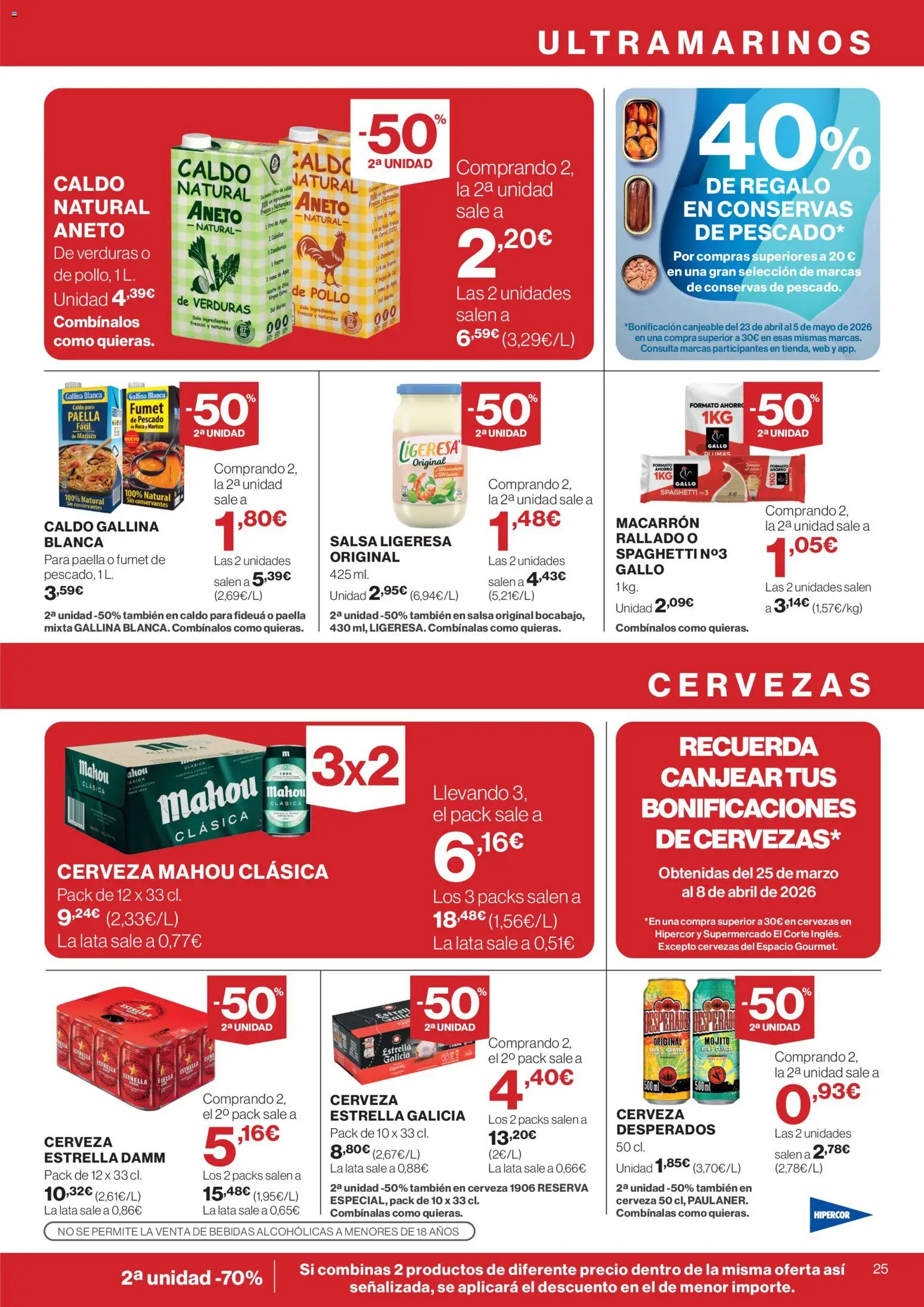 Hipercor catálogo │ válido desde el 09.04.2026 | Página: 25 | Productos: Κρεμάστρα, Aceite, Cerveza, Παρμεζάνα