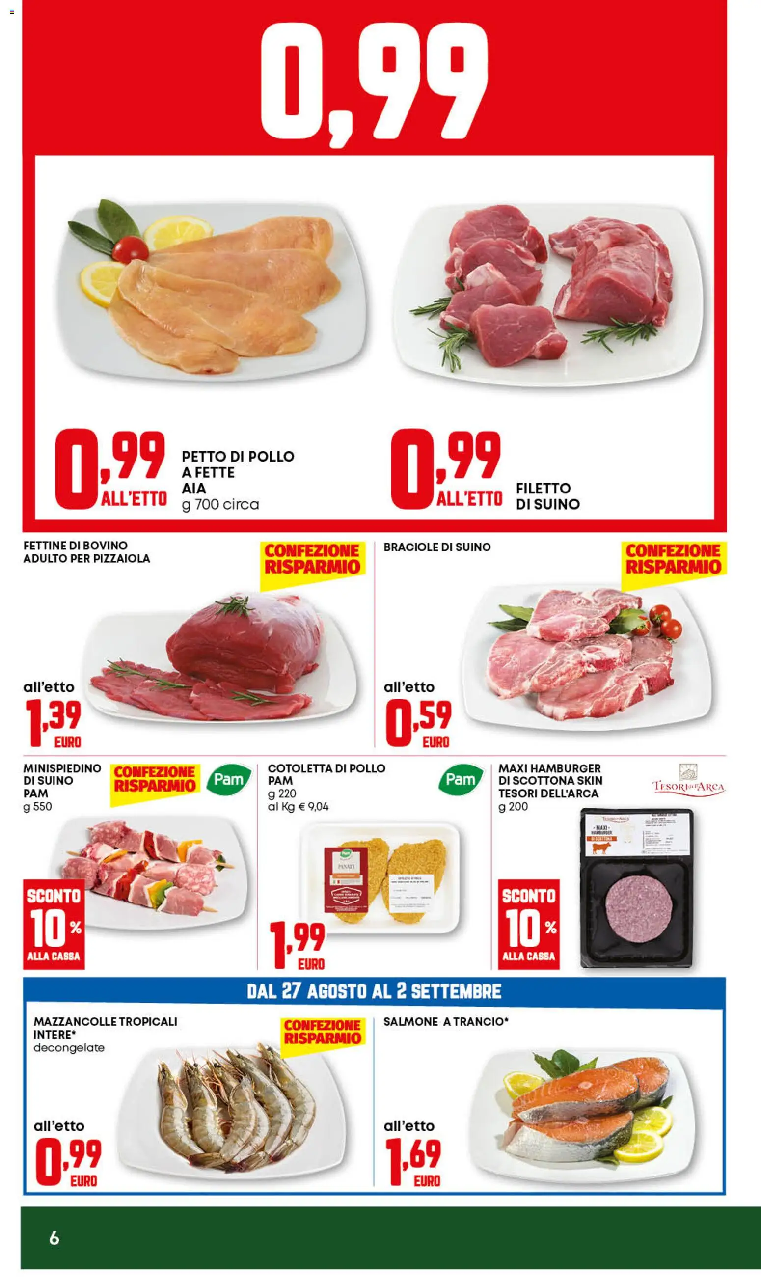 Volantino PAM del 27/08/2026 | Pagina: 6 | Prodotti: Bovino, Pollo, Mazzancolle, Filetto