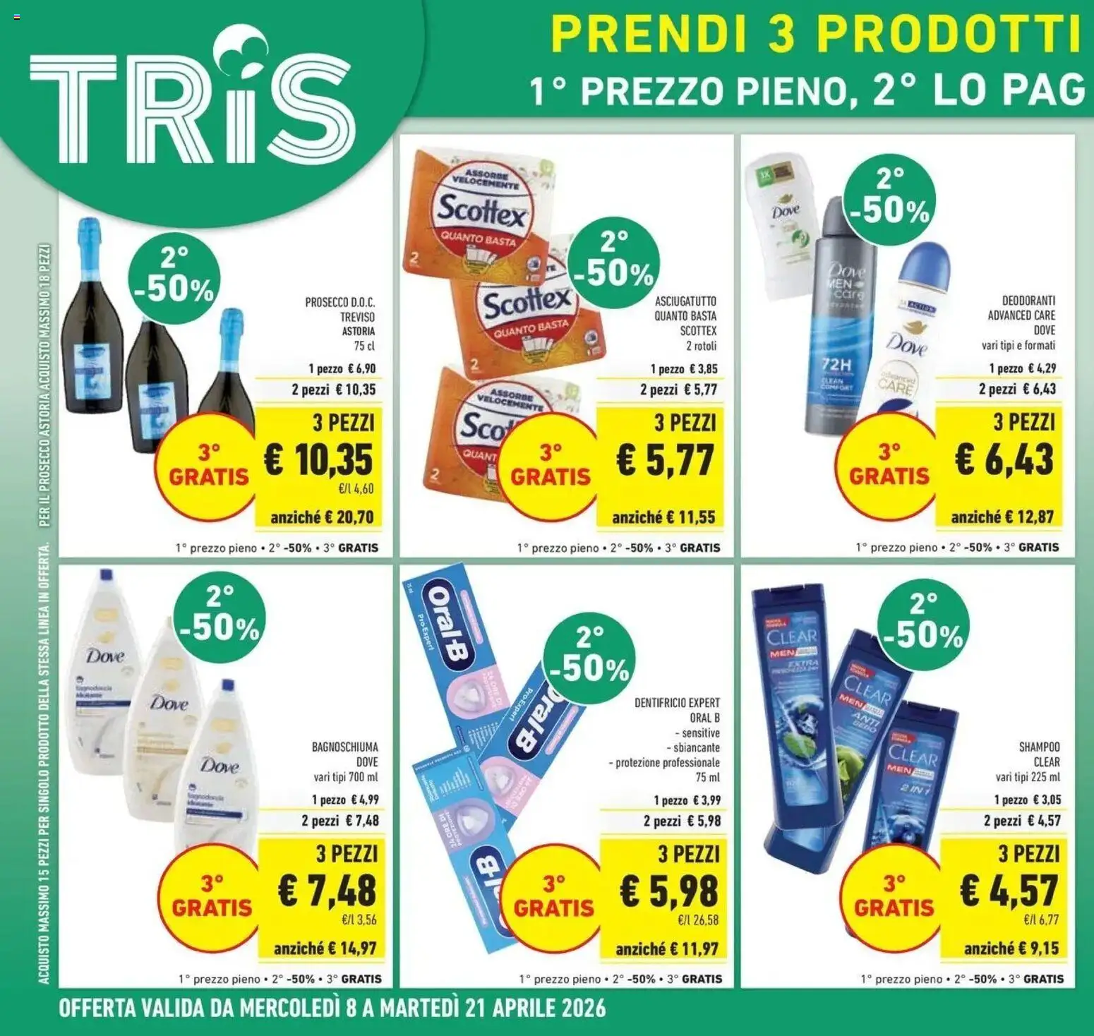 Volantino Conad del 08.04.2026 | Pagina: 6 | Prodotti: Bagnoschiuma, Dentifricio, Prosecco, Asciugatutto