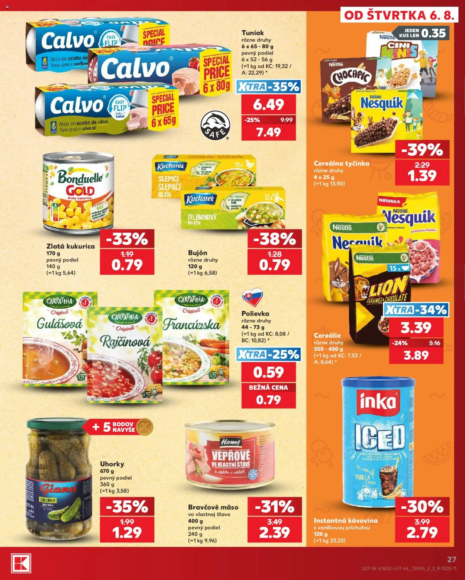 Nové Kaufland akcie – leták je platný od 06.08.2026 | Strana: 27 | Produkty: Chocapic, Cereálie, Nesquik, Uhorky
