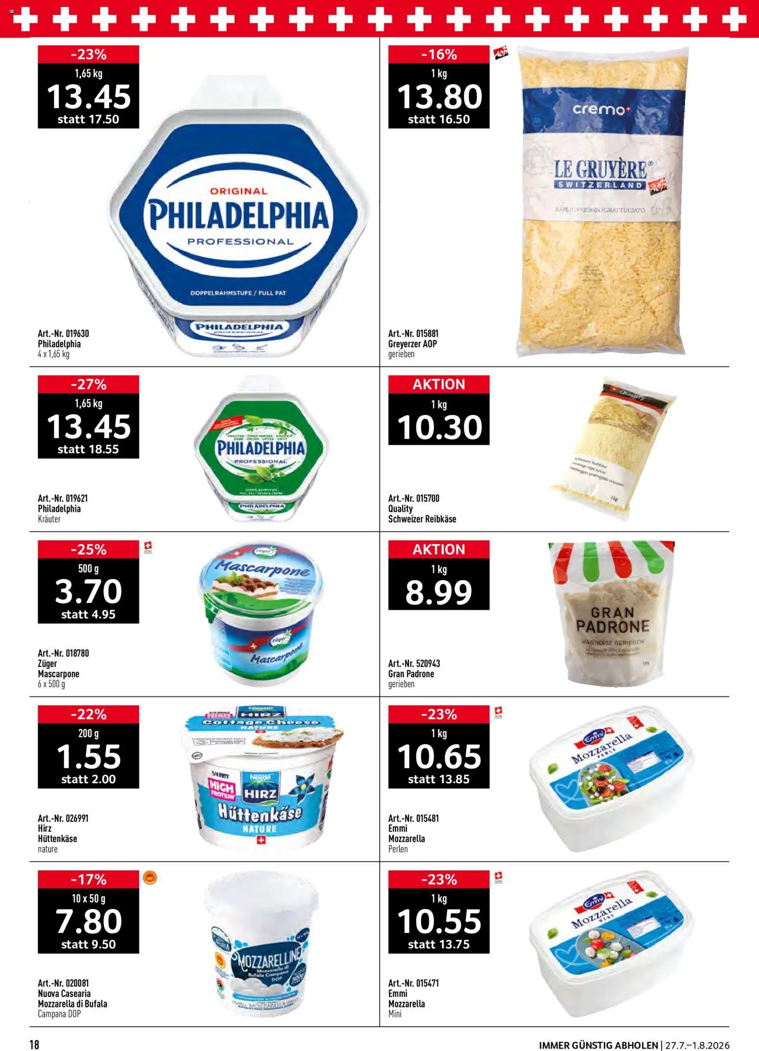 Prodega aktionen – gültig ab 27.07.2026 | Seite: 18 | Produkte: Mascarpone, Hüttenkäse