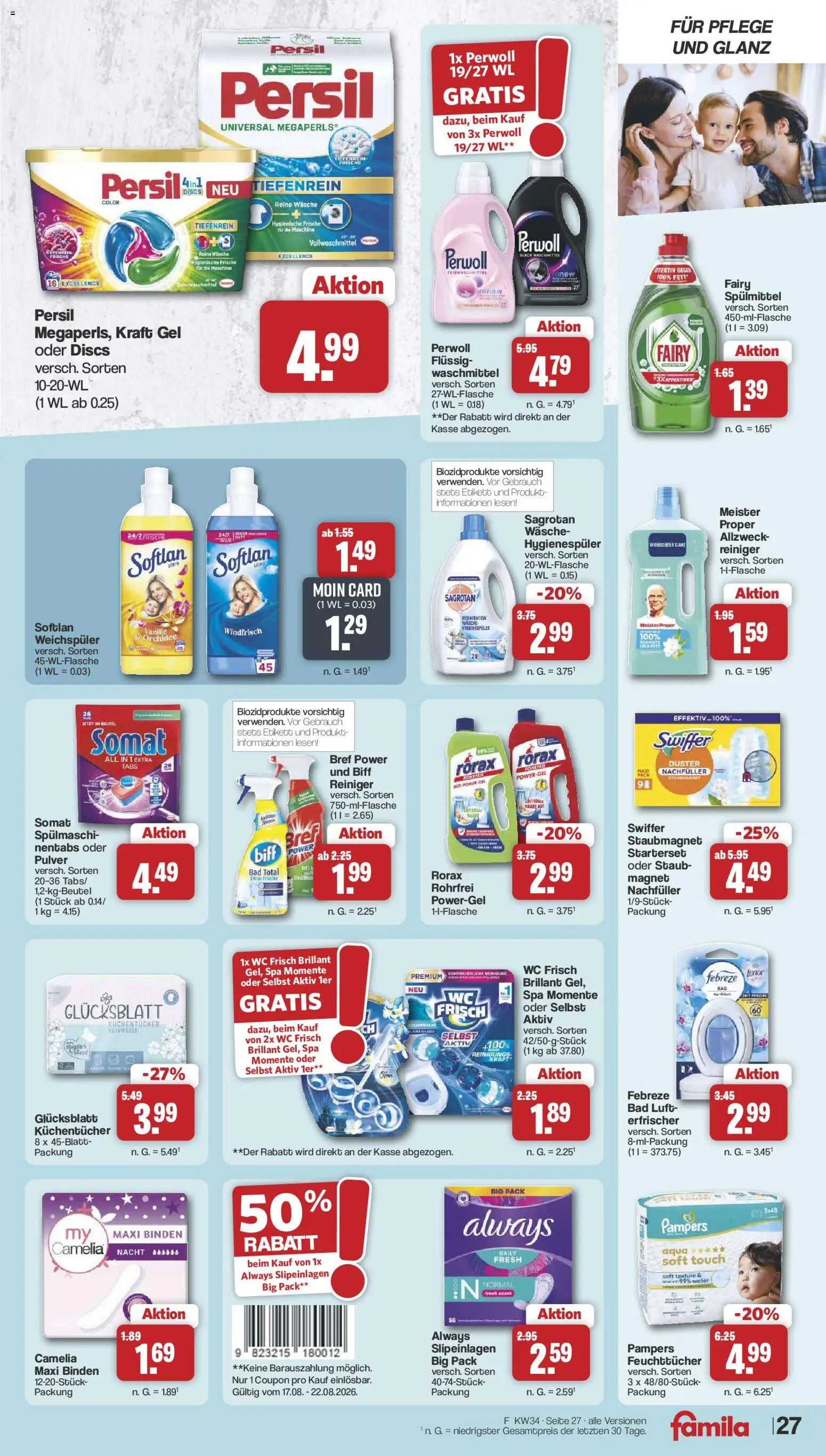 Famila Nordwest Prospekt – gültig ab 17.08.2026 | Seite: 29 | Produkte: Pampers, Perwoll, Wc frisch, Persil