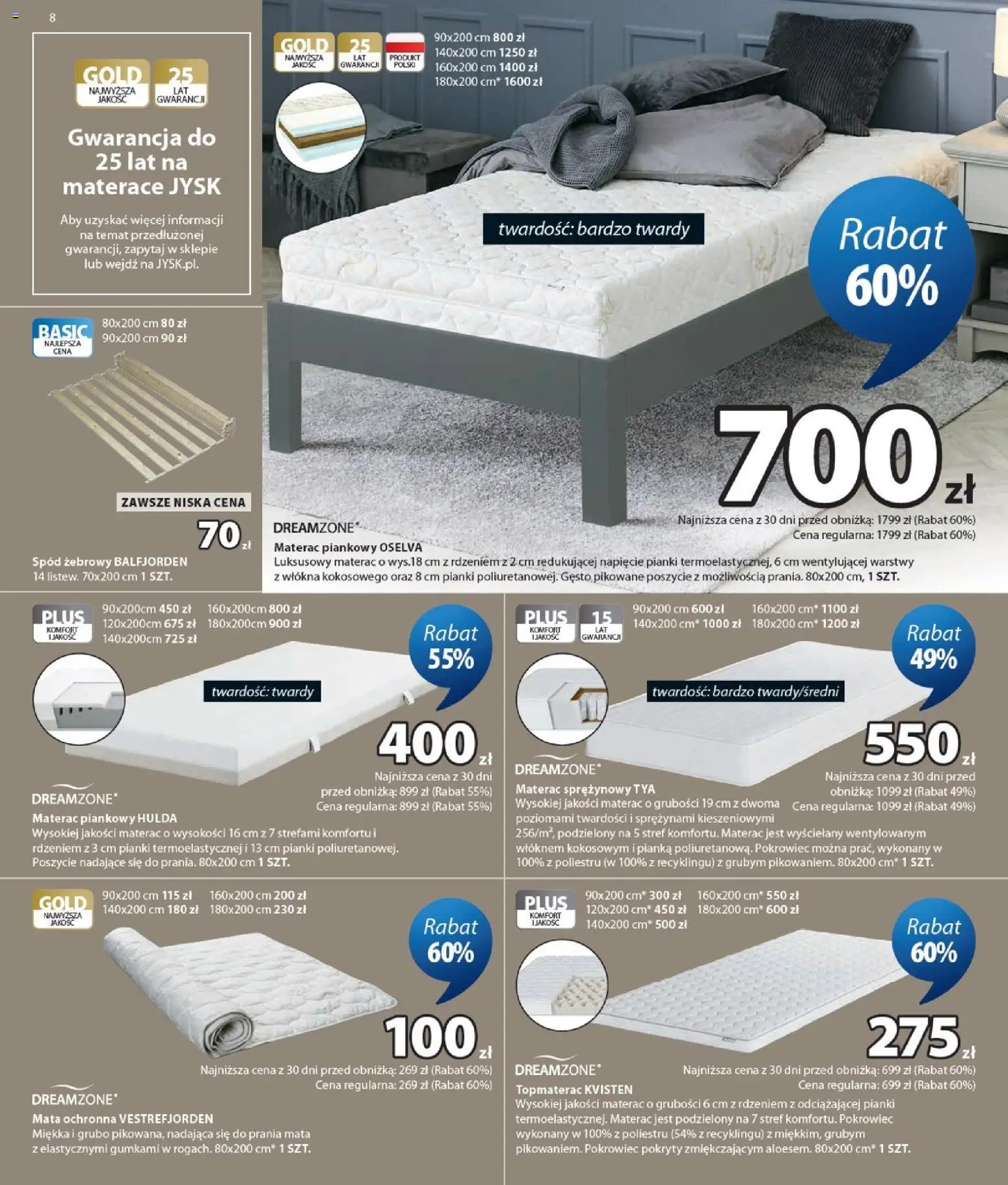 JYSK gazetka od 12.08.2026 | Strona: 8 | Produkty: Materac, Pianki