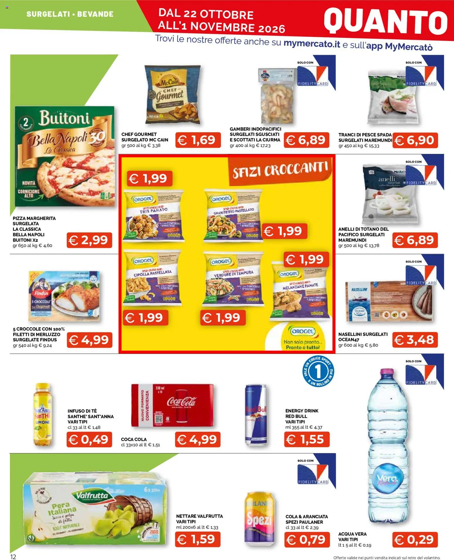 Volantino Mercatò del 22/10/2026 | Pagina: 12 | Prodotti: Merluzzo, Verdure, Pera, Red Bull