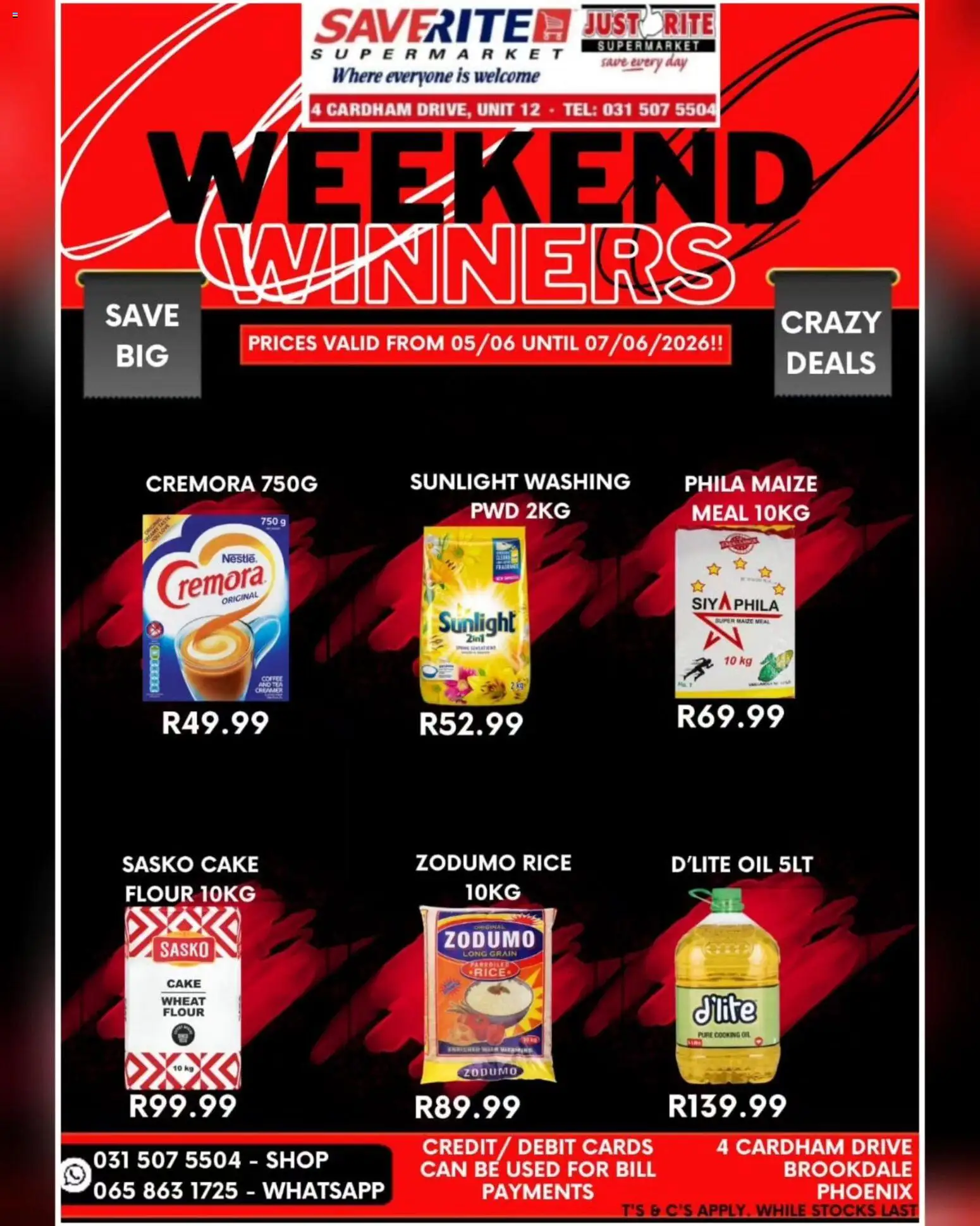 New Saverite catalogue – valid from 05.06.2026 | Page: 2 | Products: Maize meal, Creamer, Oil, Tea