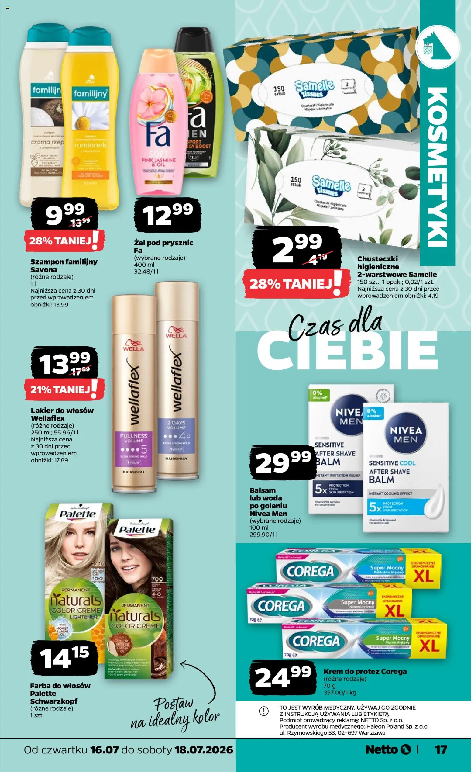 Netto gazetka od czwartku od 16.07.2026 | Strona: 17 | Produkty: Farba do włosów, Kosmetyki, Lakier do włosów, Woda