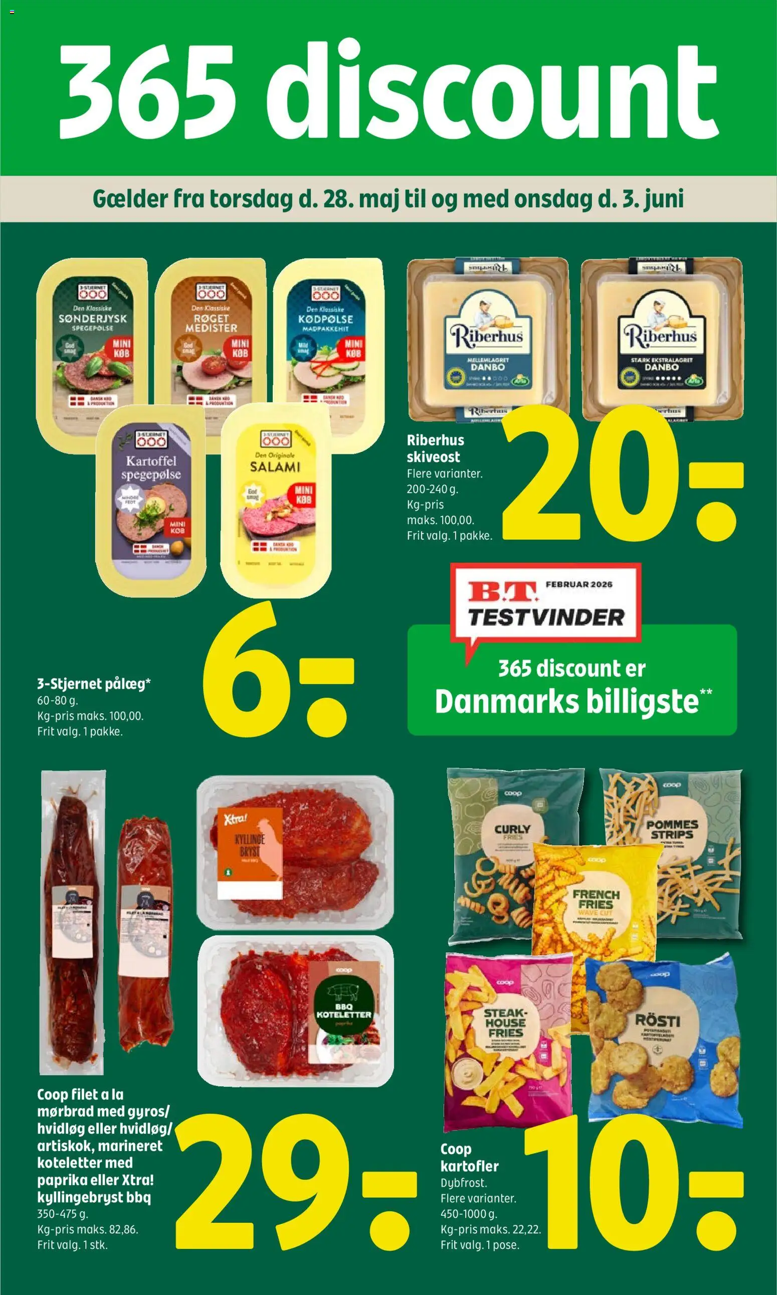 Coop 365 tilbudsavis – gyldig fra 28.05.2026 | Side: 1 | Produkter: Koteletter, Kartofler, Skiveost, Paprika