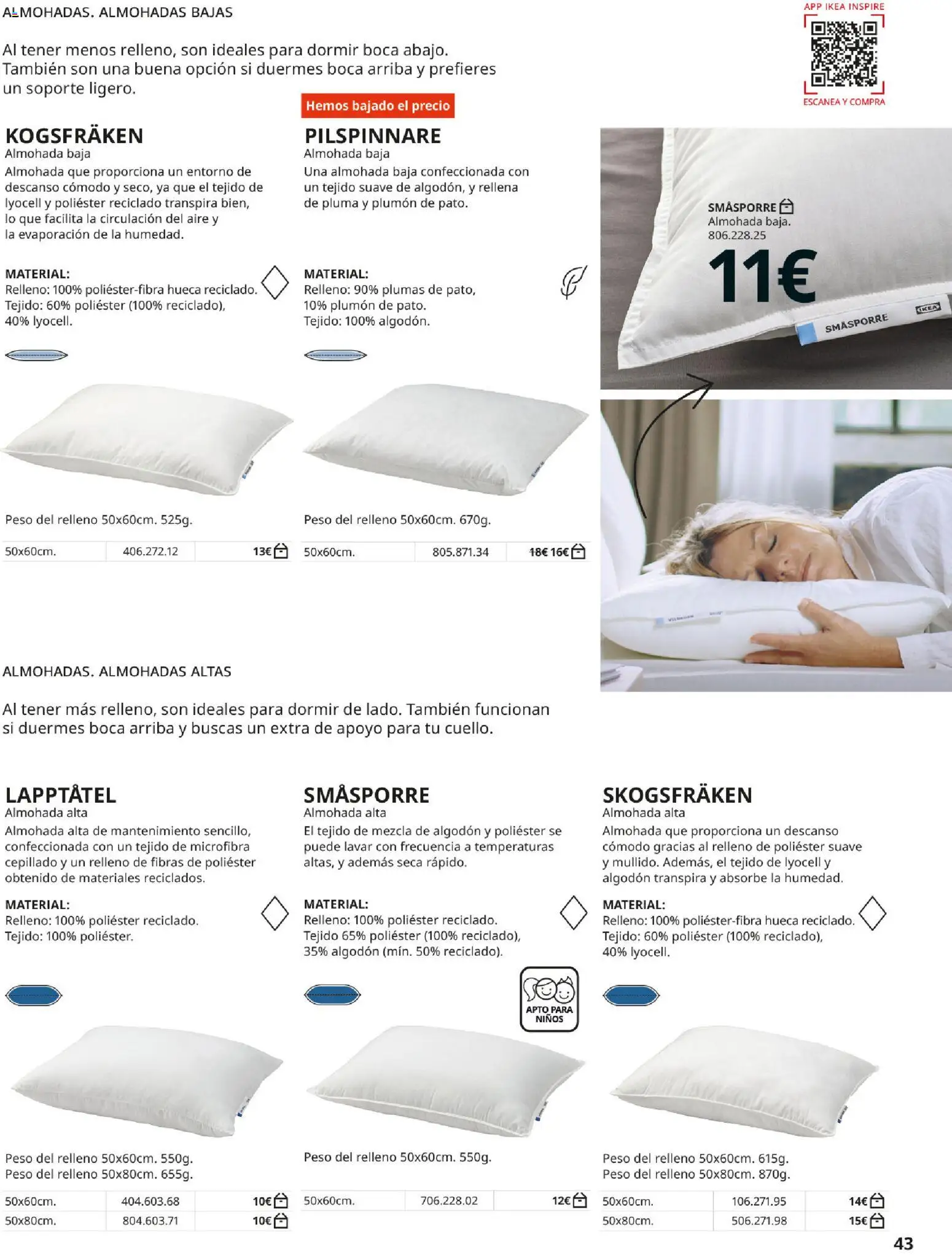 IKEA - Confort │ válido desde el 01/09/2026 | Página: 43 | Productos: Algodón, Peso, Pato, Almohada