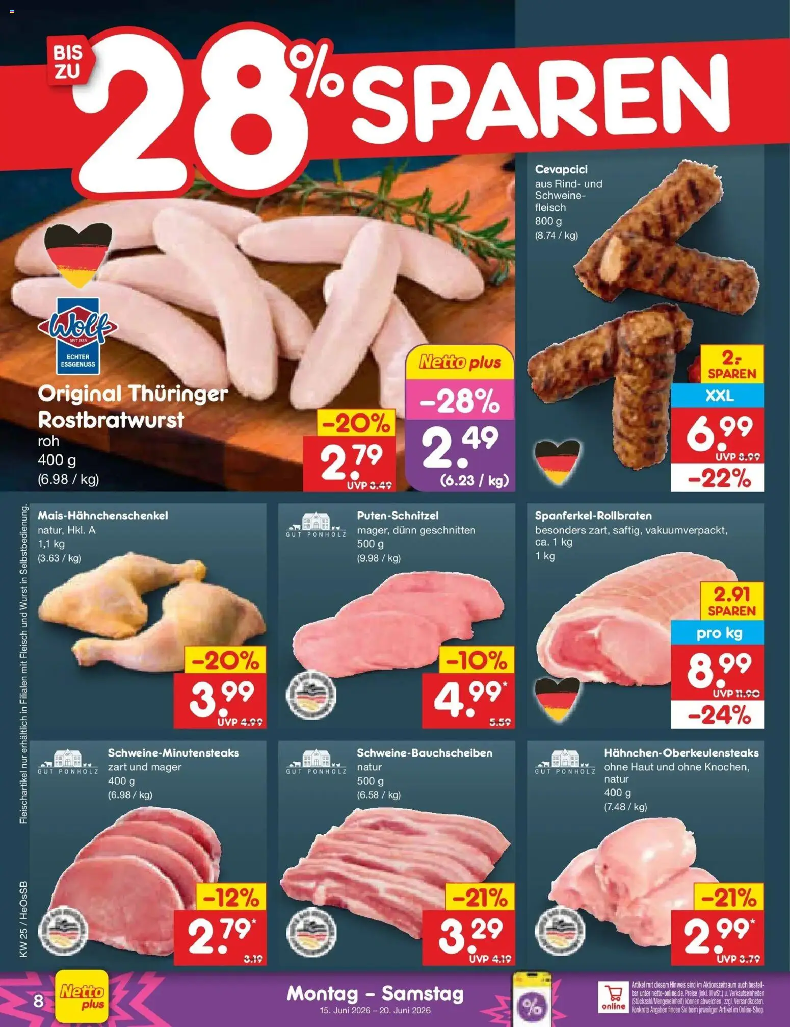 Netto Marken-Discount Prospekt Kröpelin – gültig ab 15.06.2026 | Seite: 10 | Produkte: Cevapcici, Putenschnitzel, Wurst, Fleisch